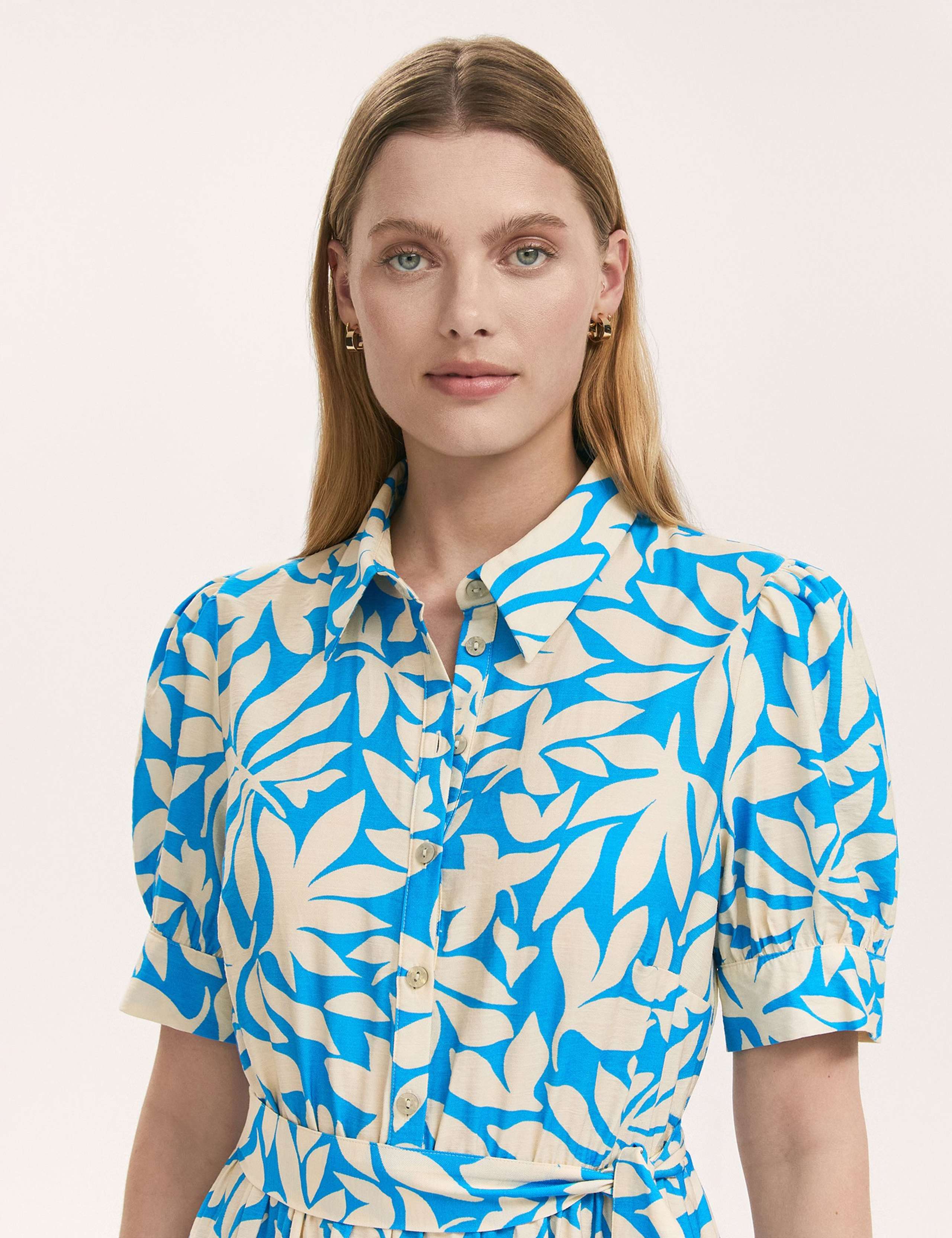 Leaf Print Midi Shirt Dress 3 of 4