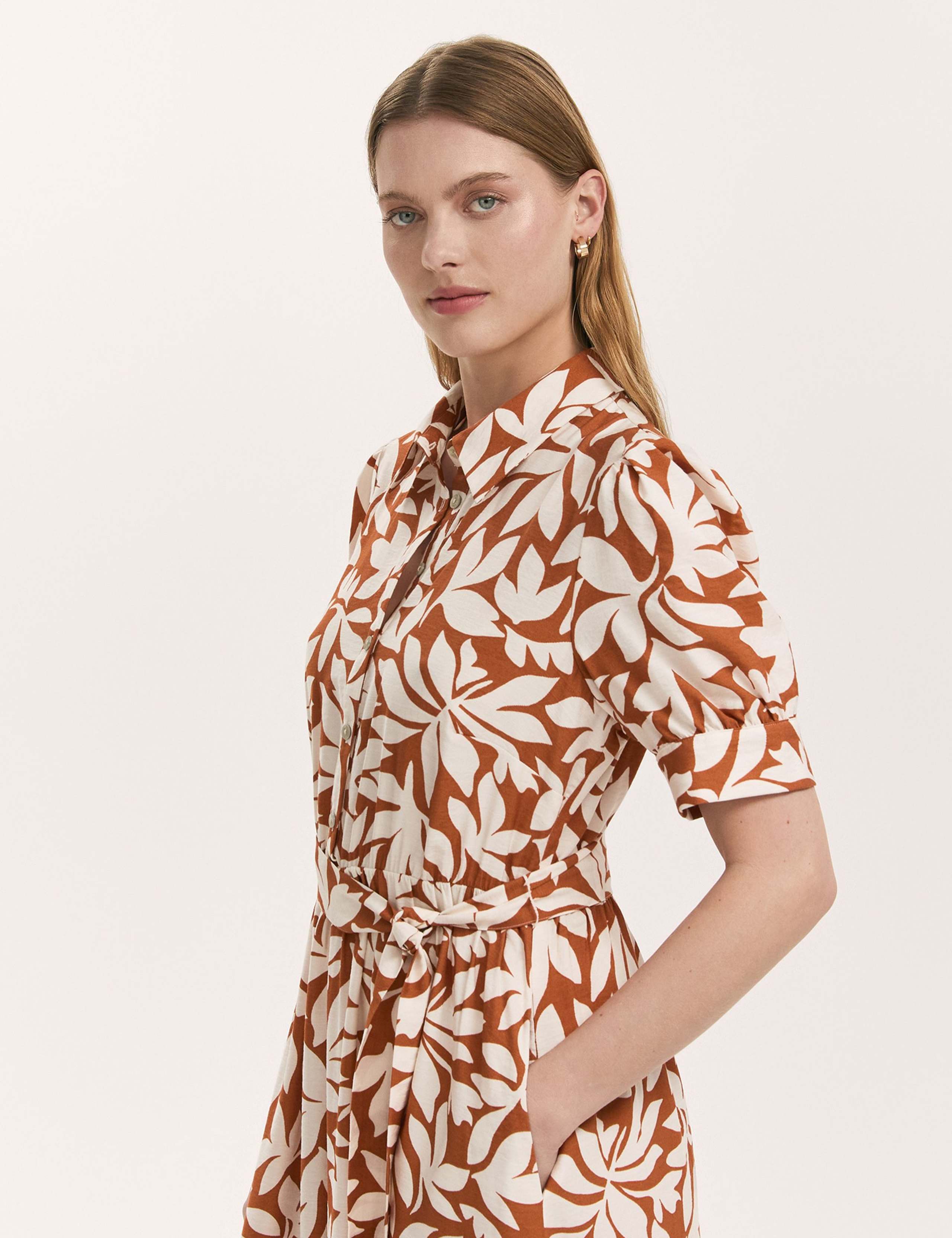 Leaf Print Midi Shirt Dress 3 of 4