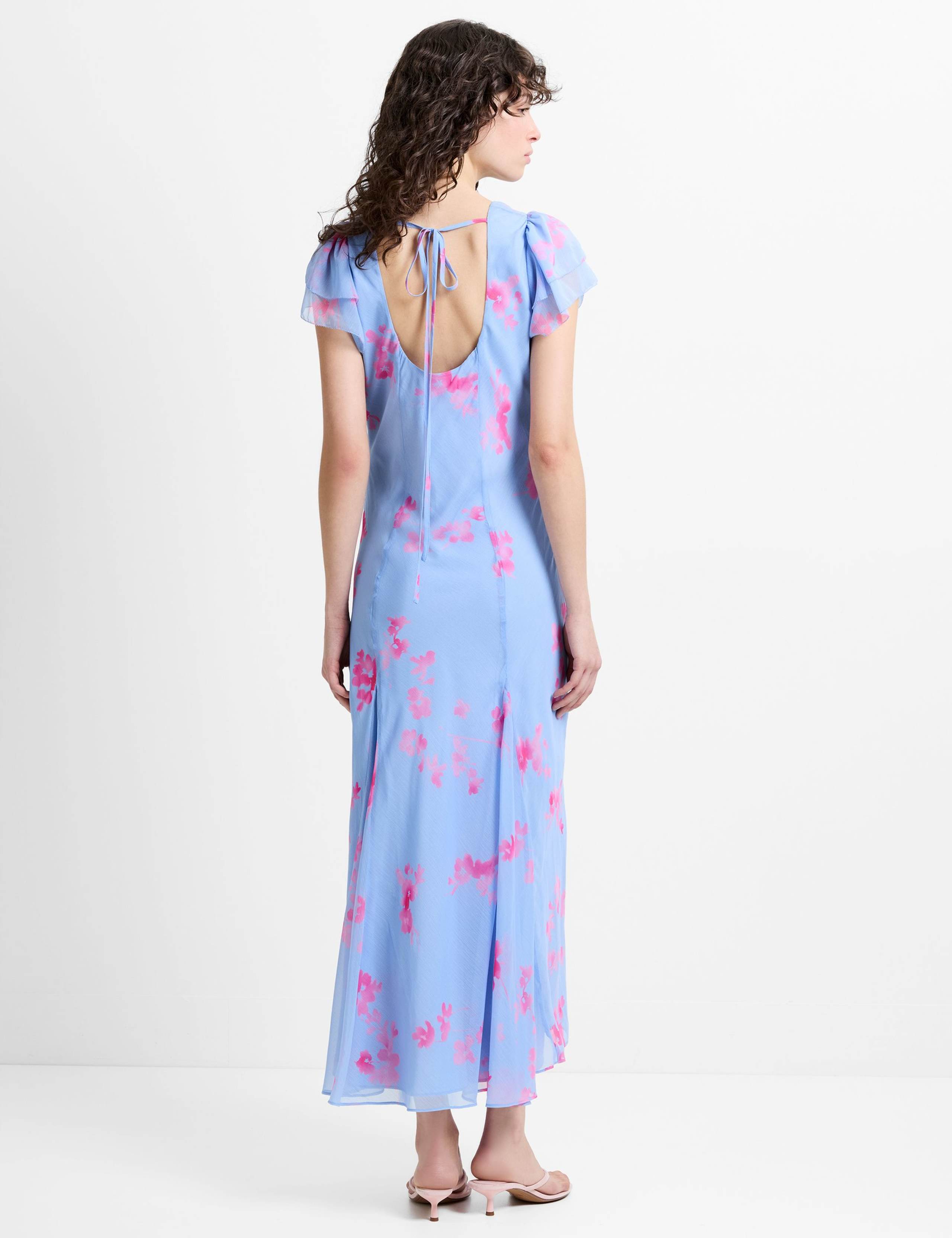 Chiffon Floral V-Neck Midi Tea Dress 4 of 6
