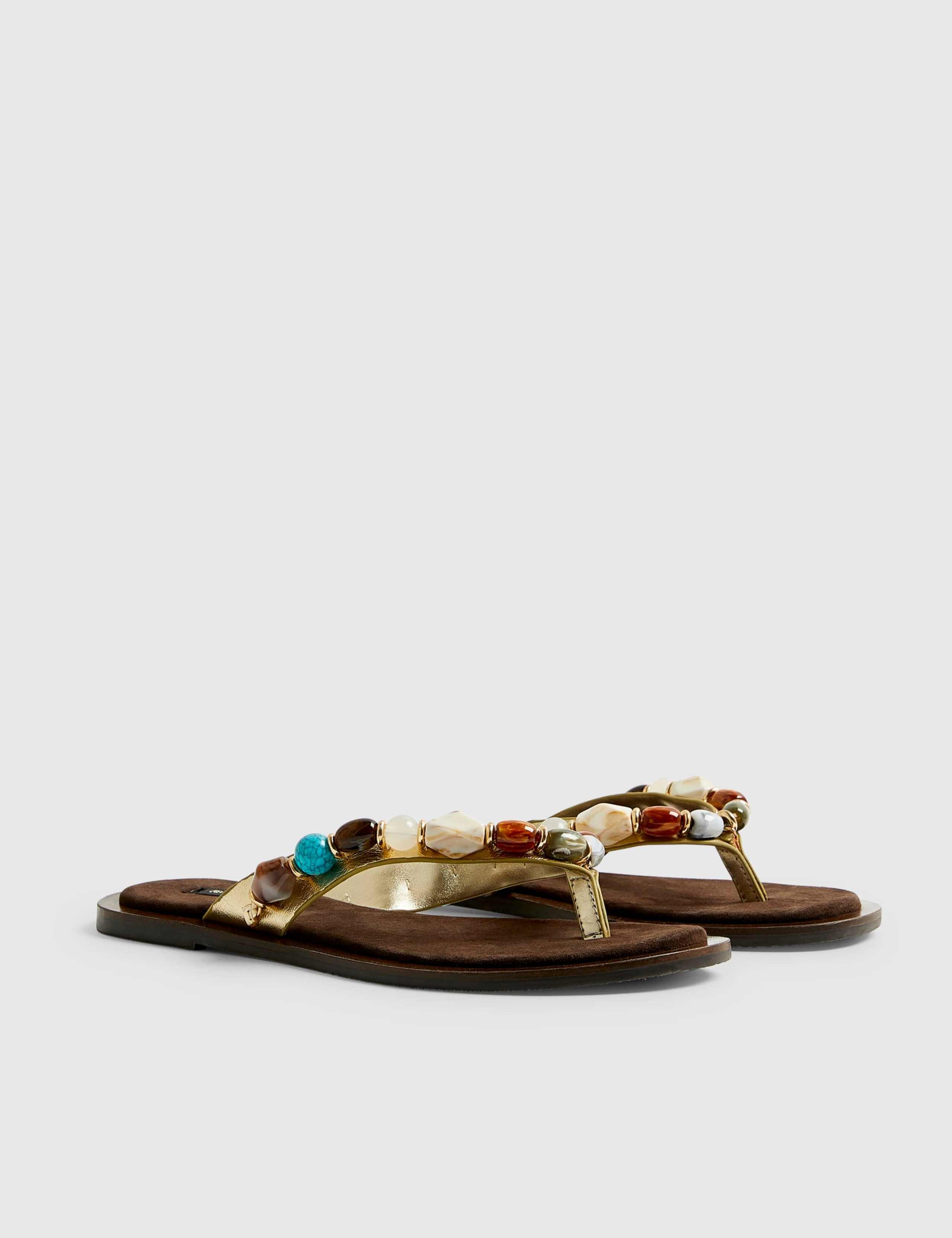 Beaded Flat Toe Thong Flat Sandals 3 of 5