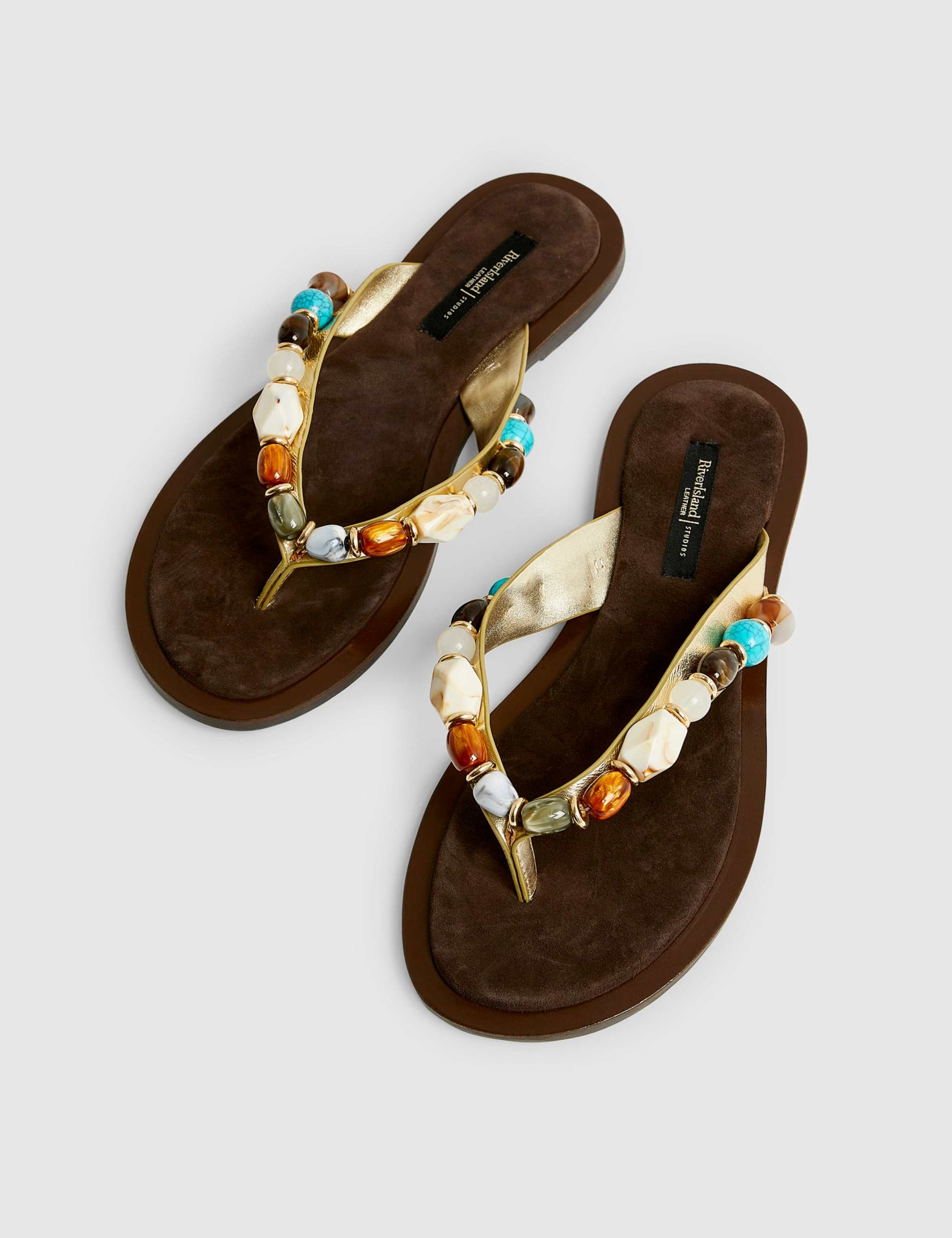 Beaded Flat Toe Thong Flat Sandals 4 of 5