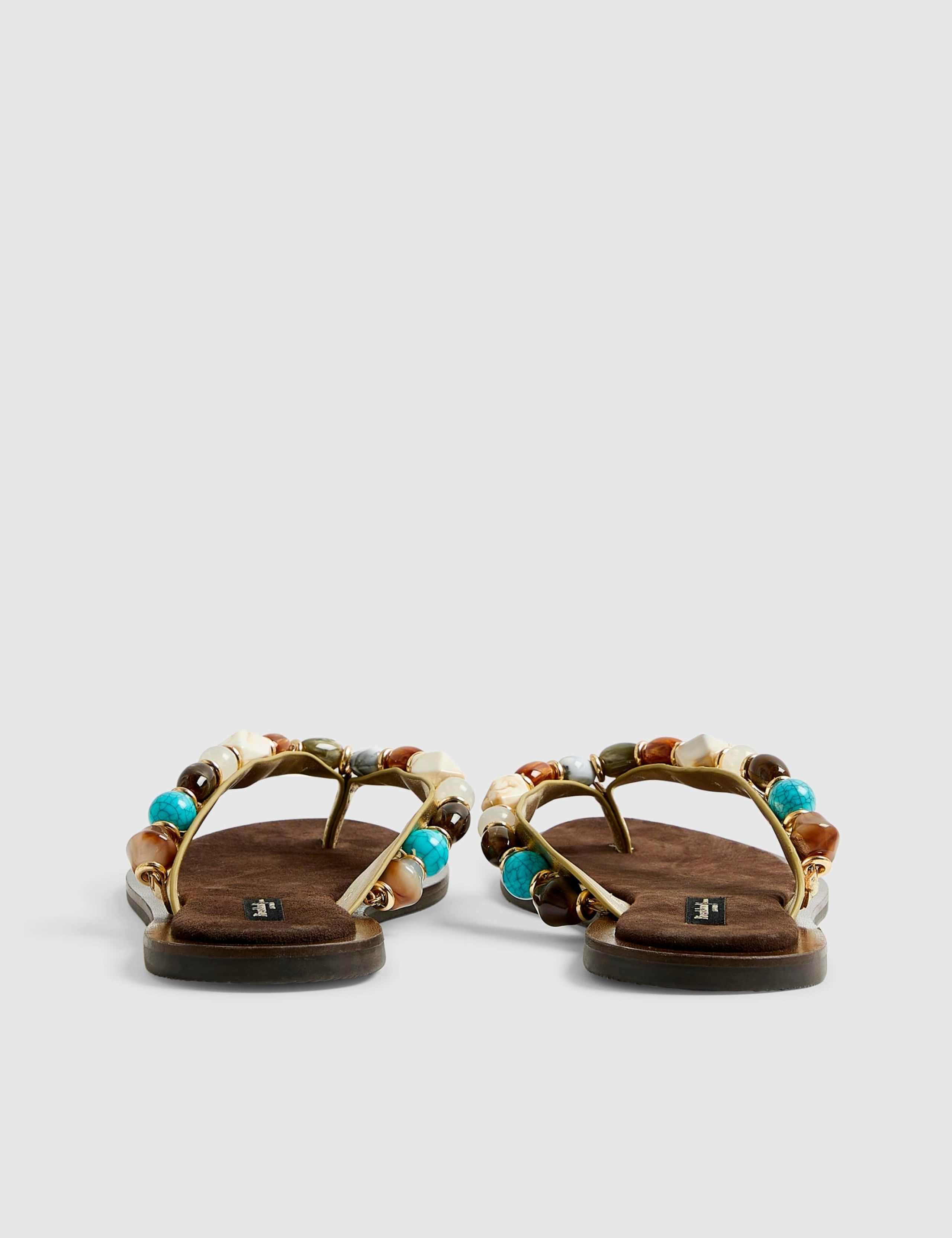 Beaded Flat Toe Thong Flat Sandals 5 of 5