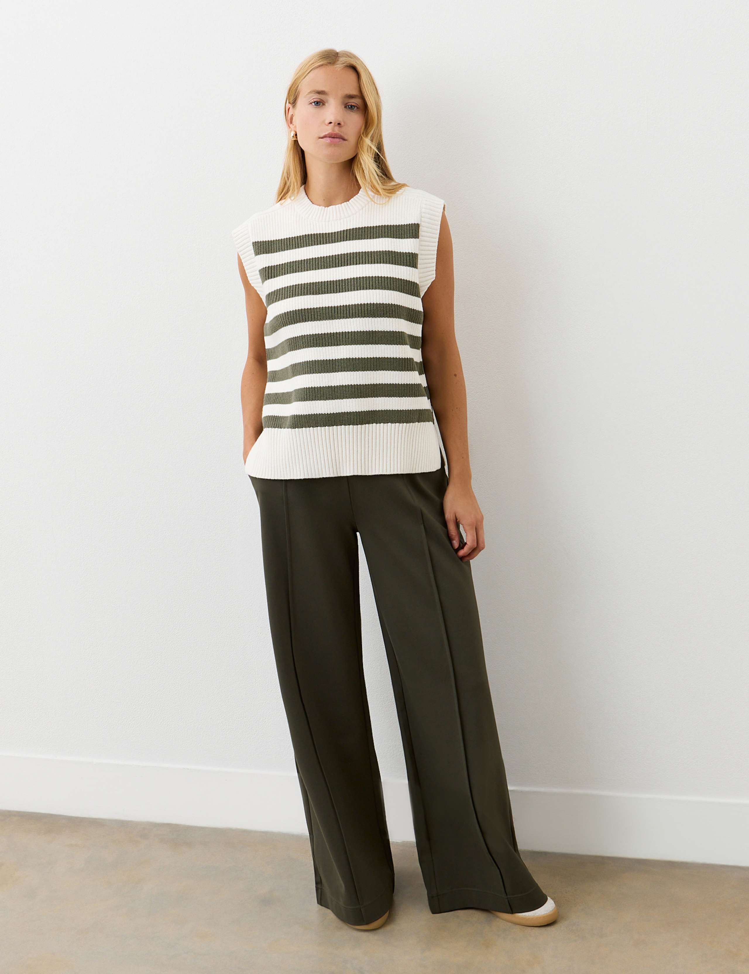Cotton Rich Striped Split Hem Knitted Vest 2 of 4
