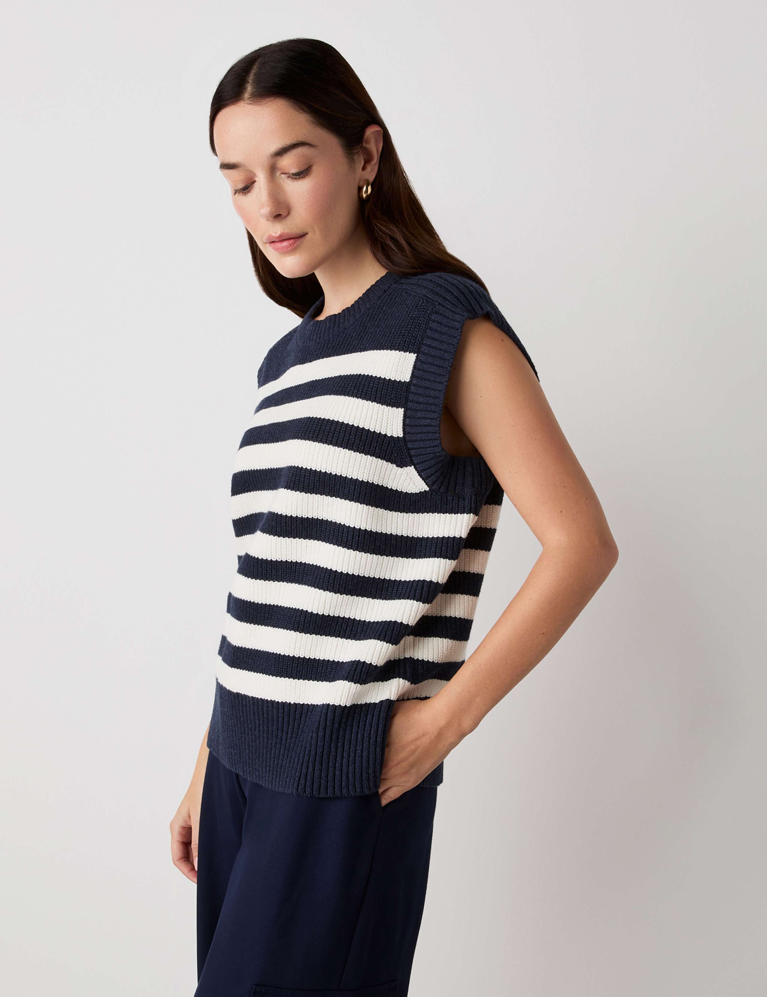 Cotton Rich Striped Split Hem Knitted Vest 1 of 5