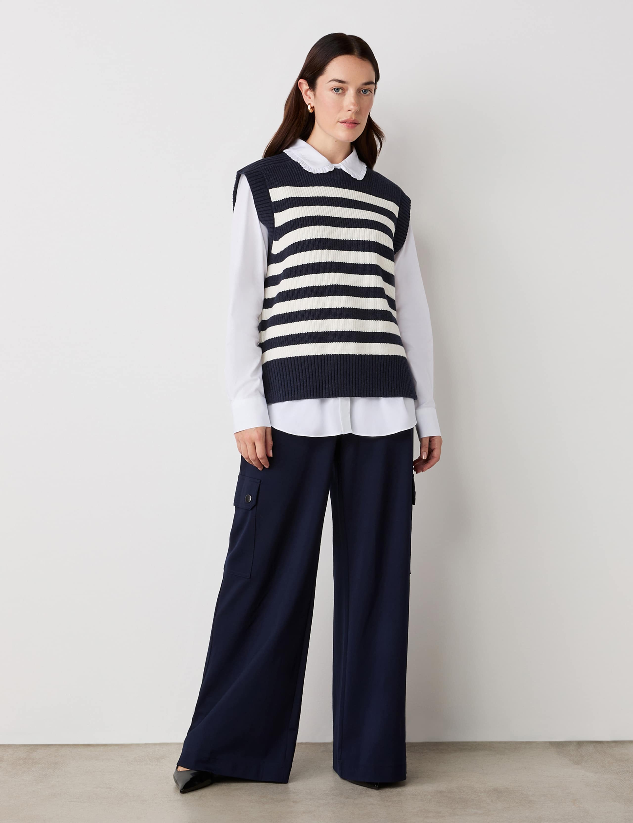 Cotton Rich Striped Split Hem Knitted Vest 2 of 5