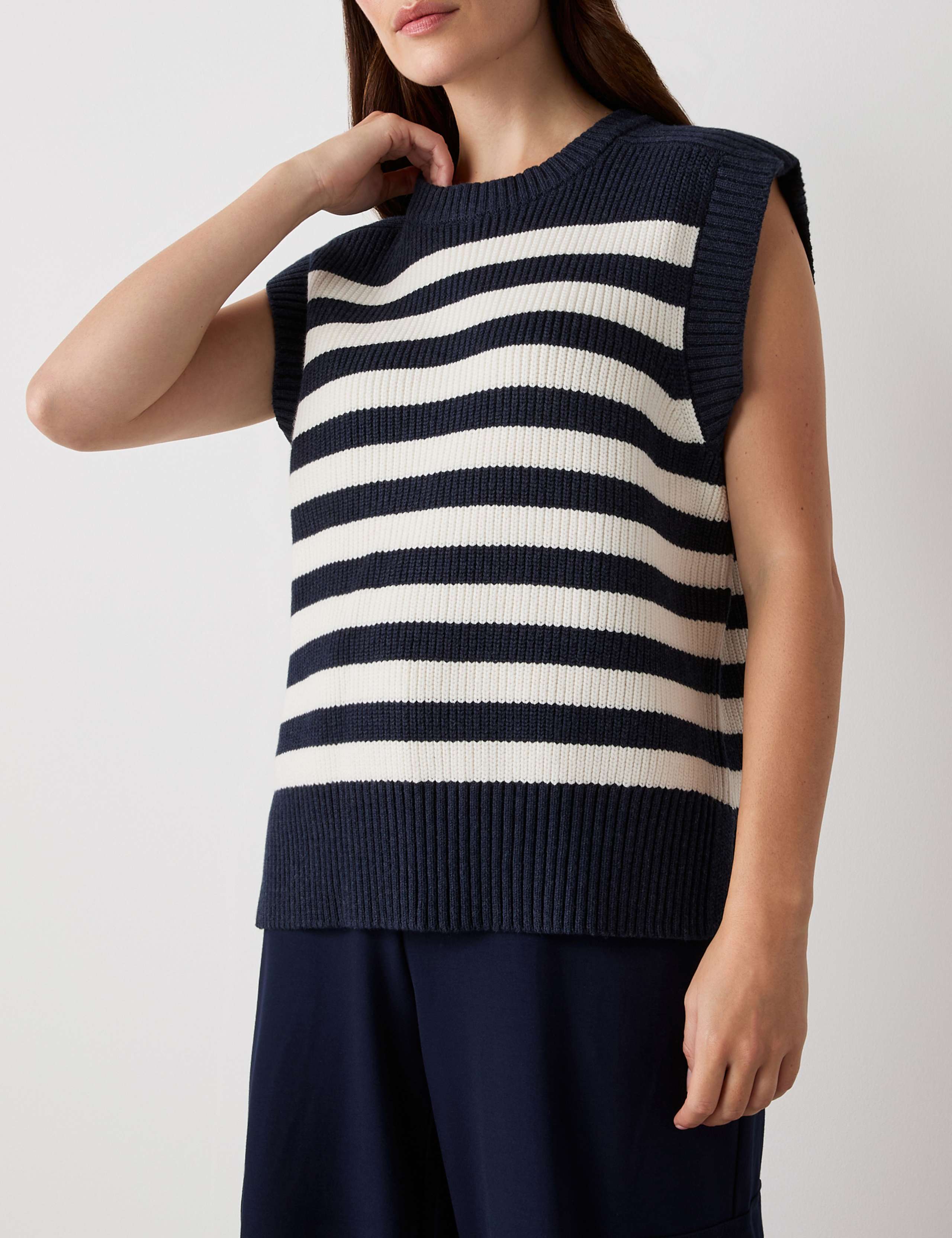 Cotton Rich Striped Split Hem Knitted Vest 3 of 5
