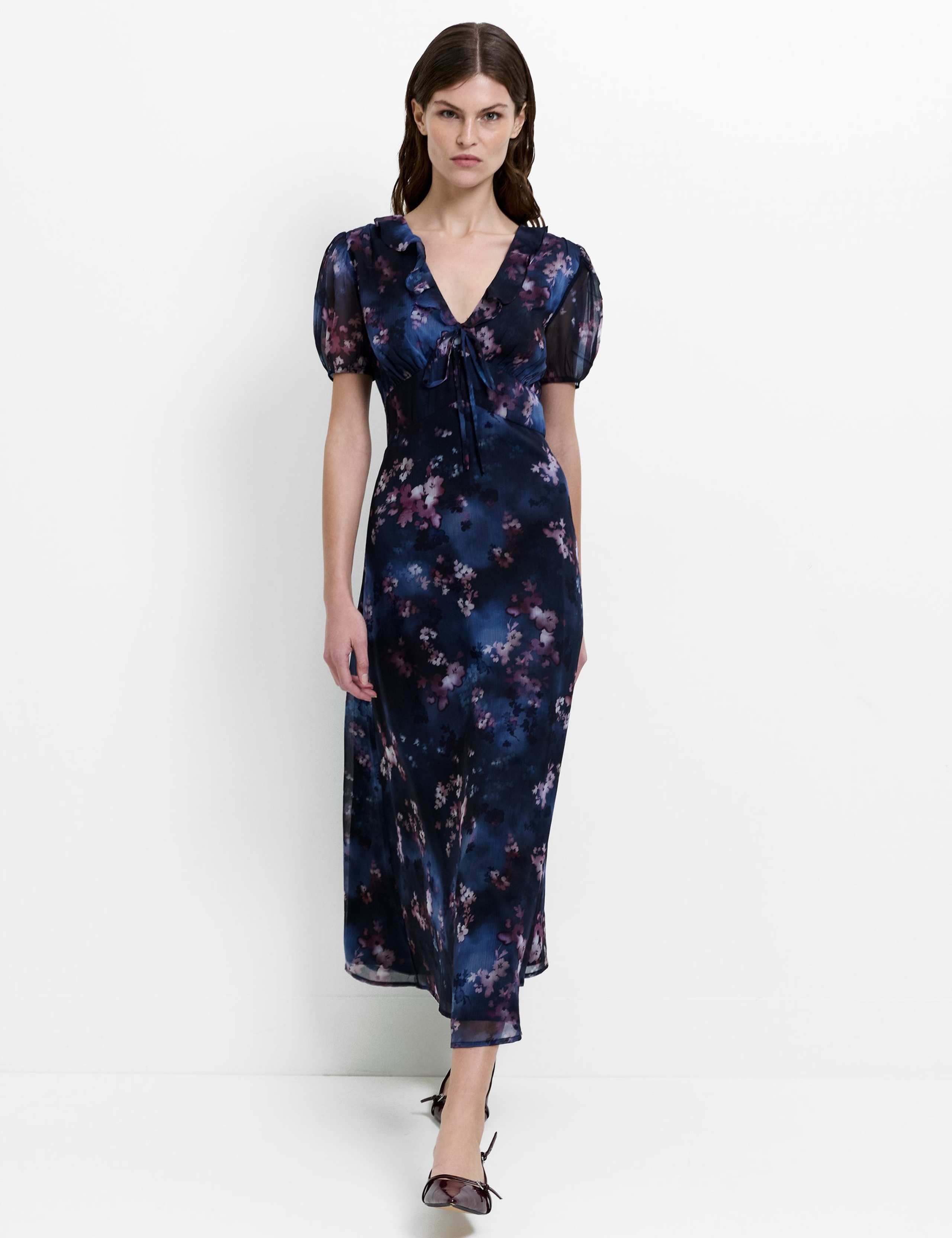 Floral V-Neck Midi Smock Dress 3 of 5