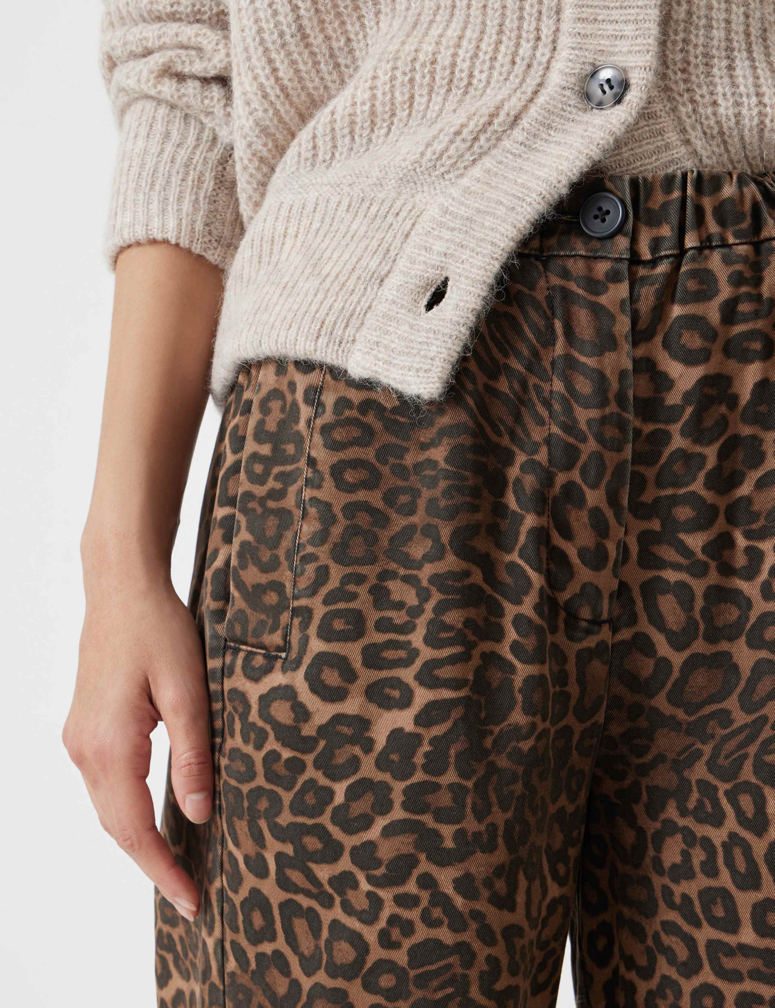 Pure Cotton Leopard Print Barrel Leg Trousers 4 of 5