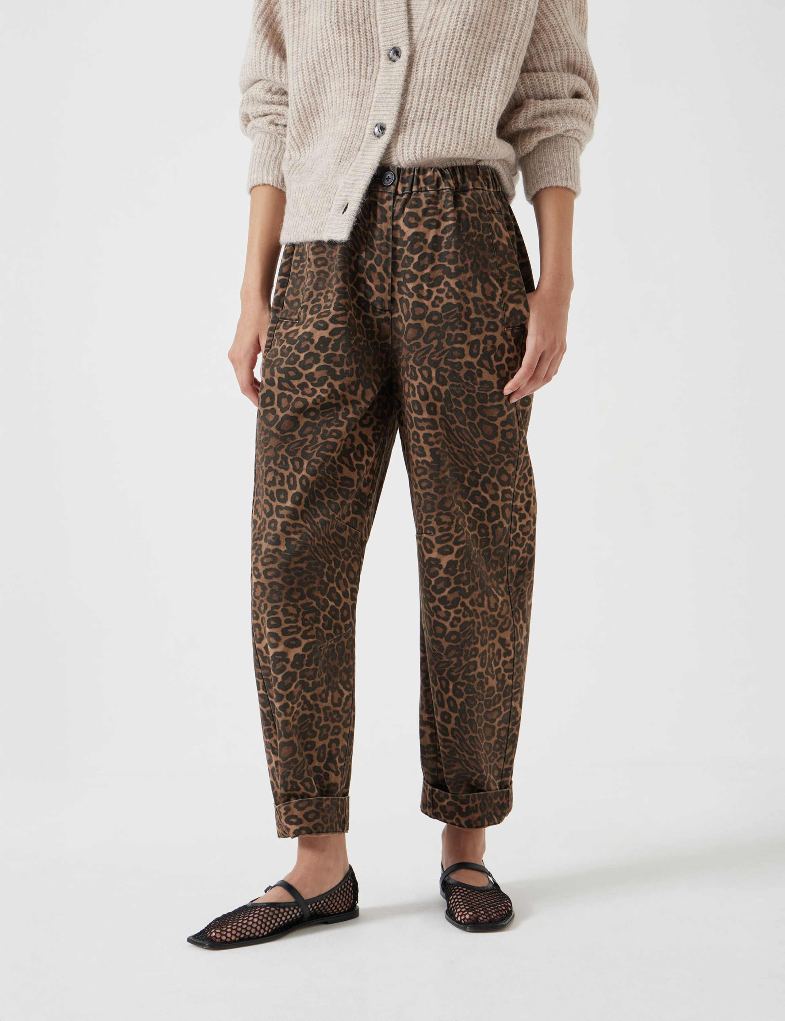 Pure Cotton Leopard Print Barrel Leg Trousers 5 of 5