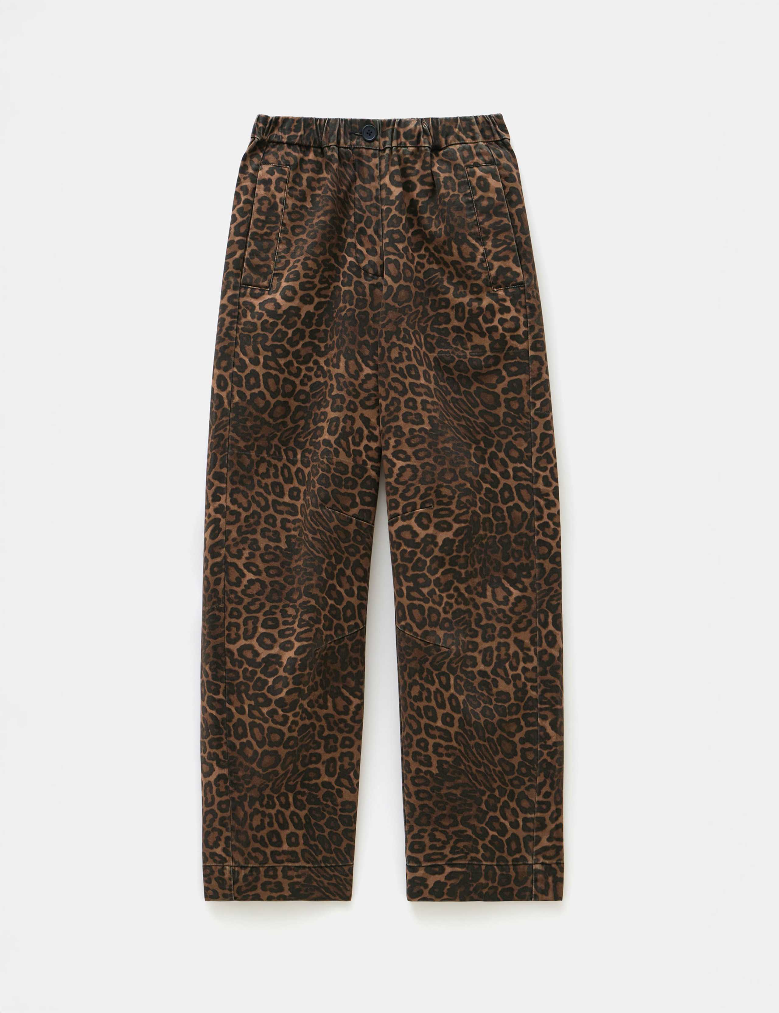 Pure Cotton Leopard Print Barrel Leg Trousers 2 of 5