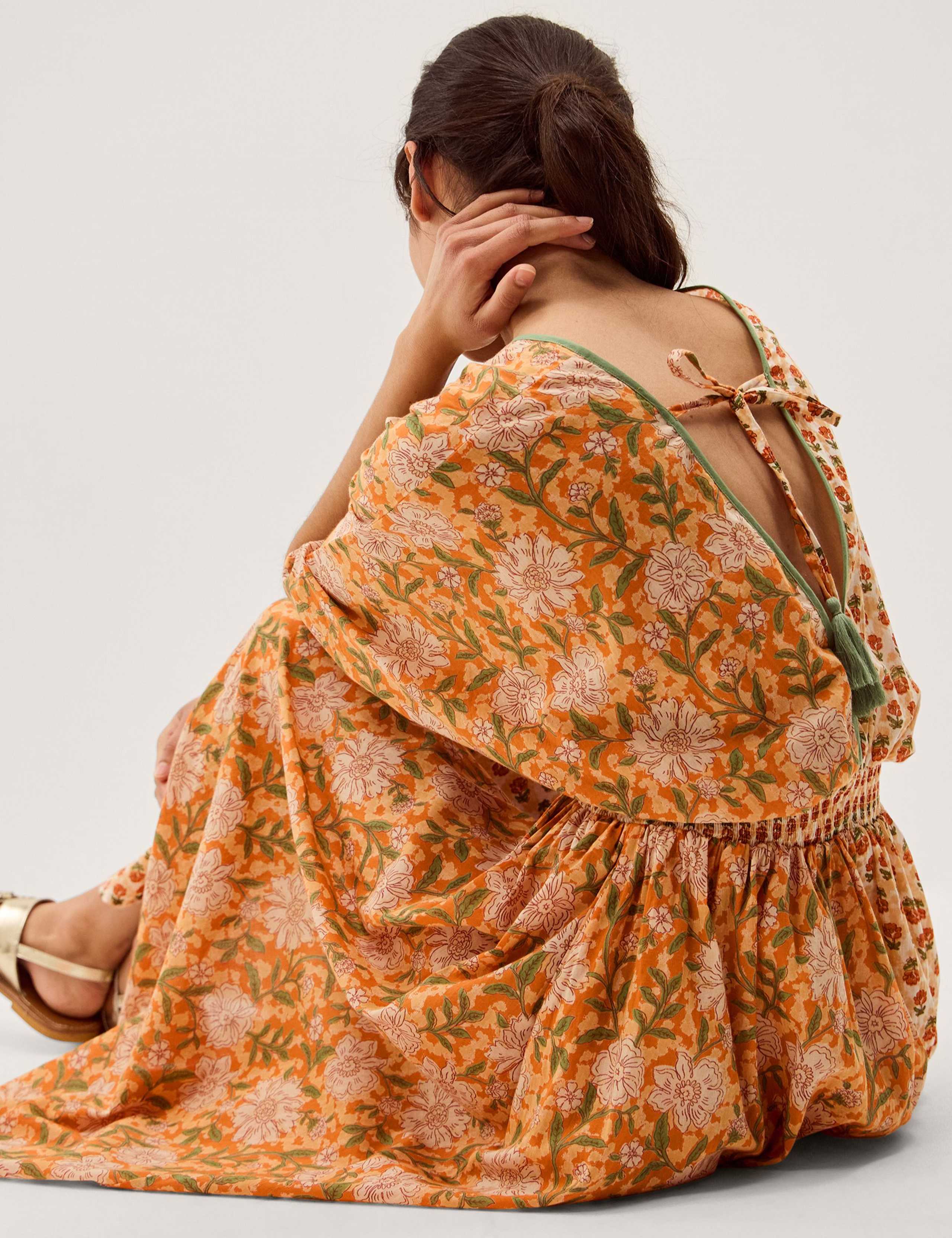 Pure Cotton Floral V-Neck Maxi Waisted Dress 4 of 5