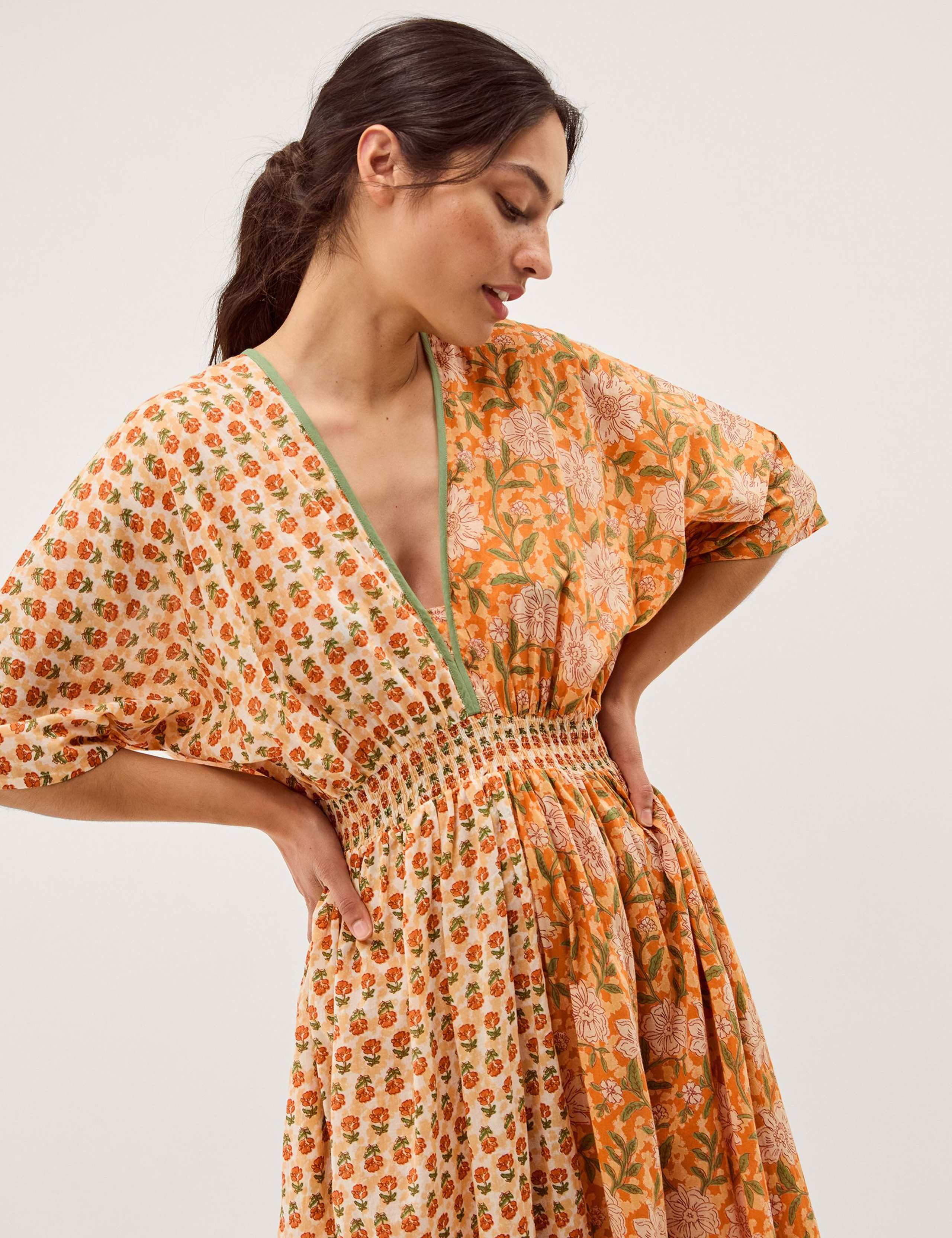 Pure Cotton Floral V-Neck Maxi Waisted Dress 5 of 5