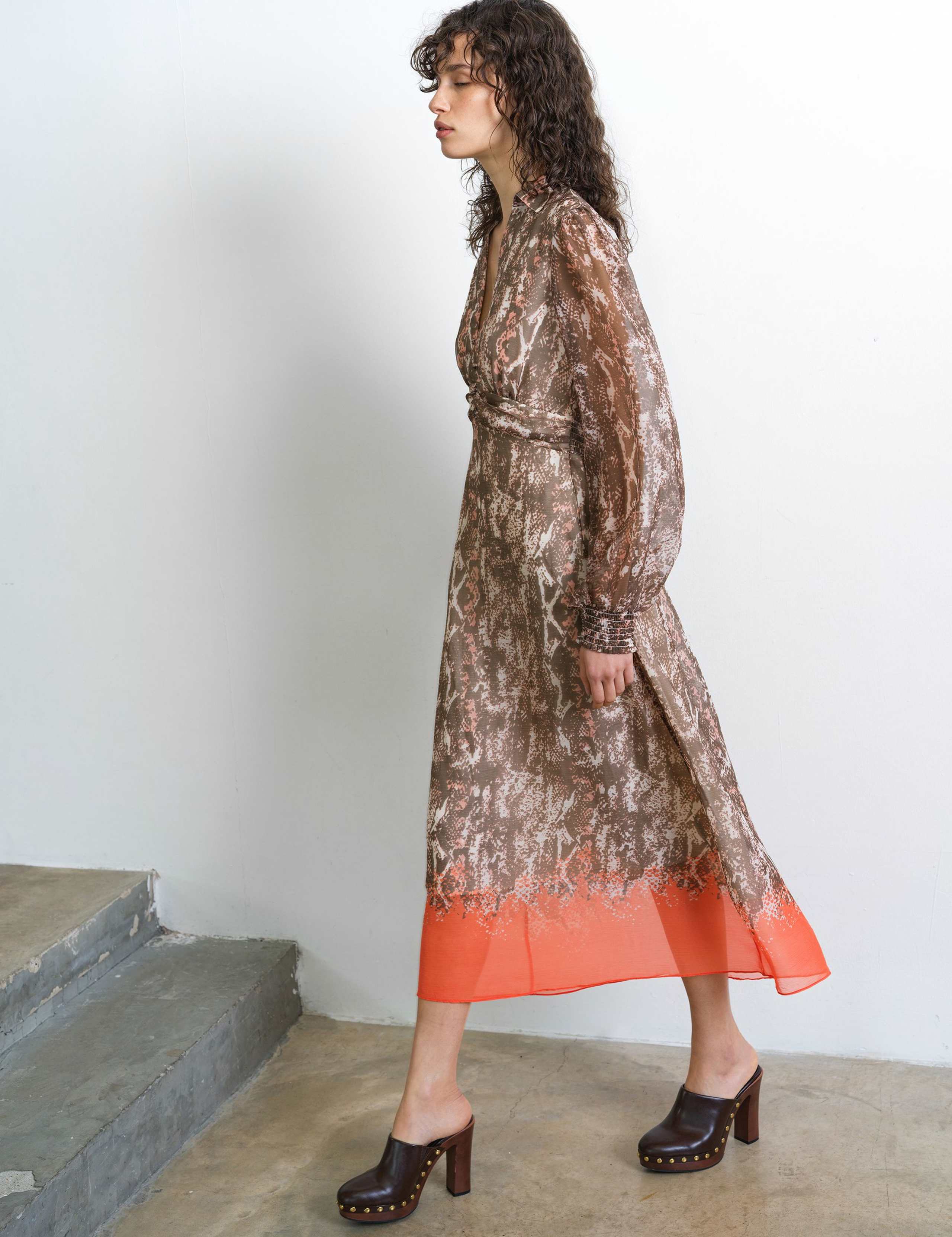 Chiffon Snake Print Midi Waisted Dress 3 of 5