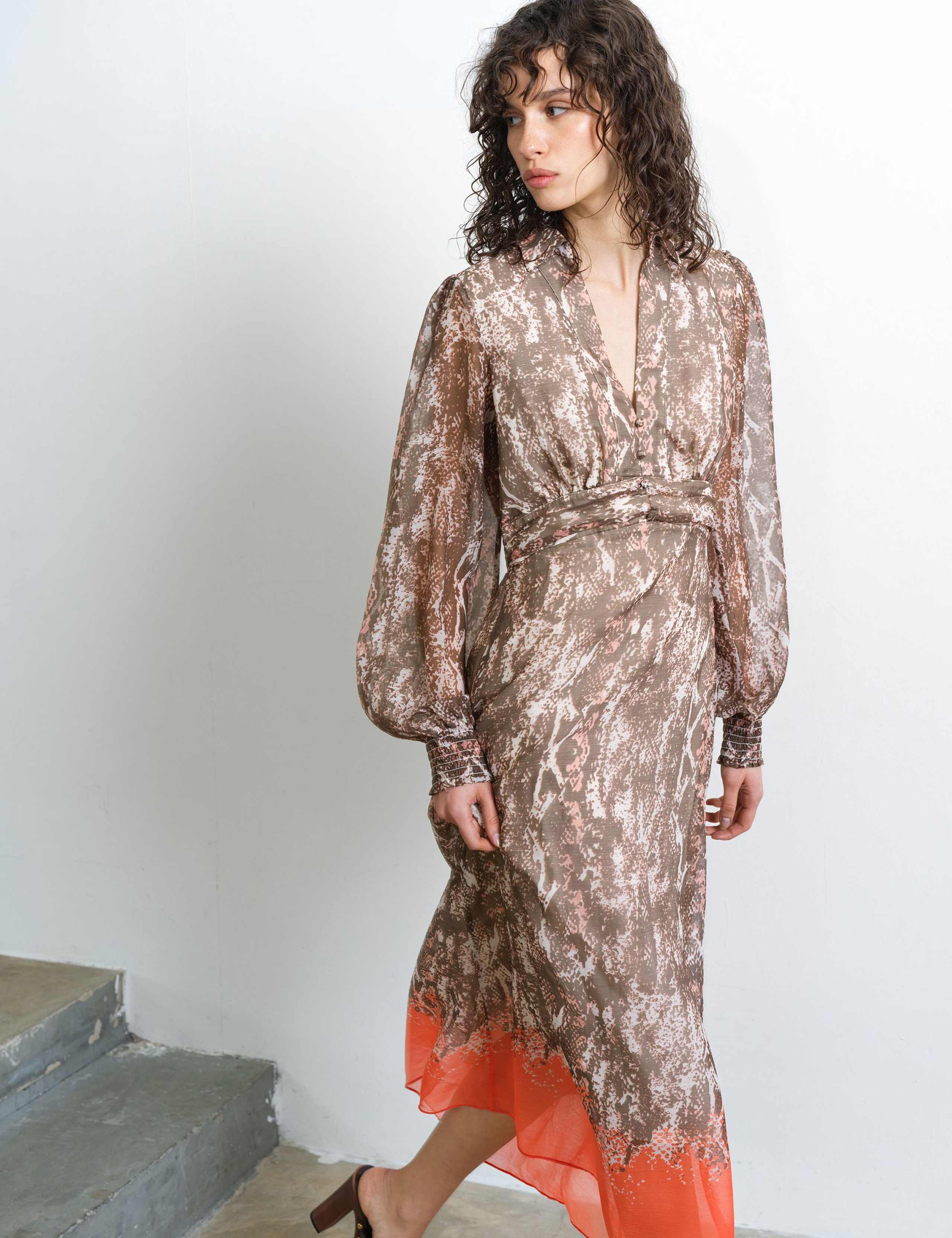 Chiffon Snake Print Midi Waisted Dress 5 of 5