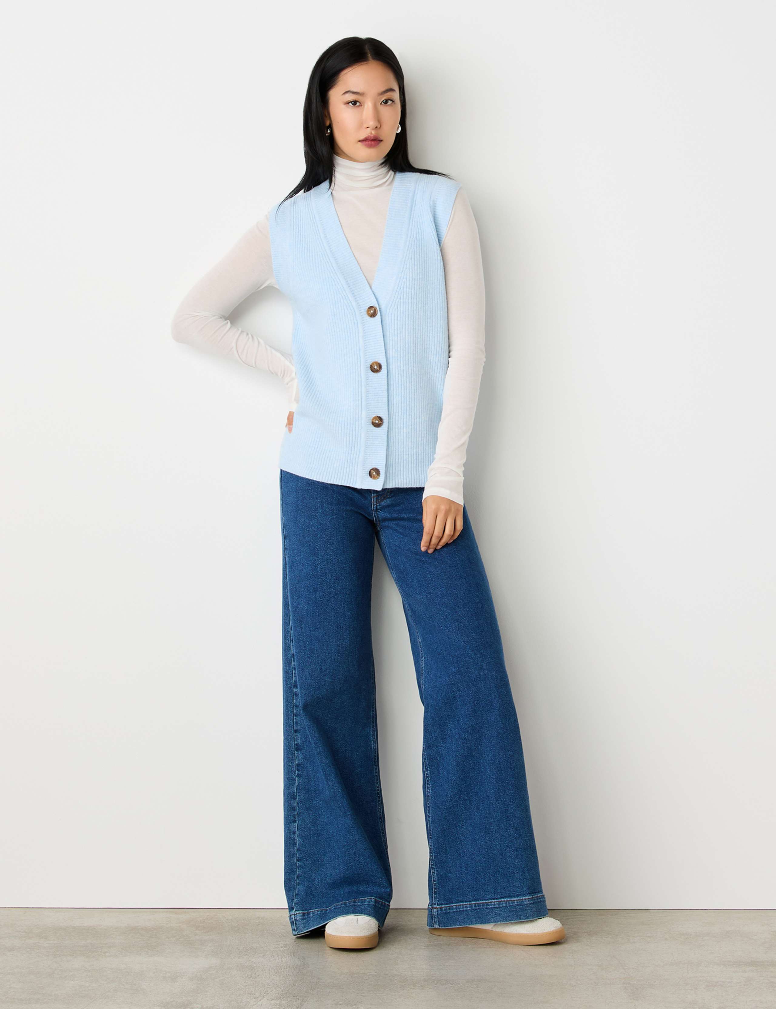 Cotton Rich Ribbed V-Neck Knitted Vest 3 of 4