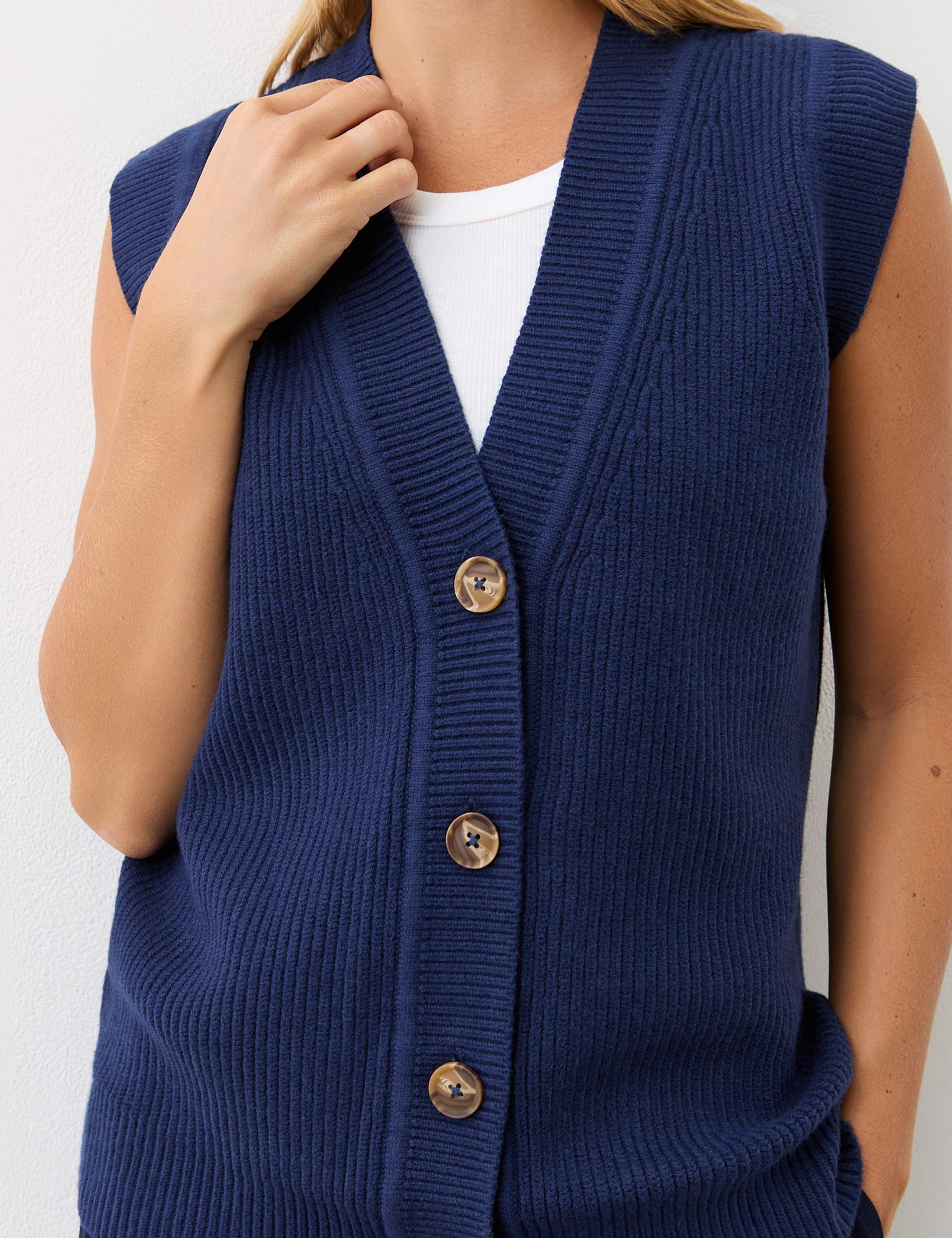 Cotton Rich Ribbed V-Neck Knitted Vest 2 of 4