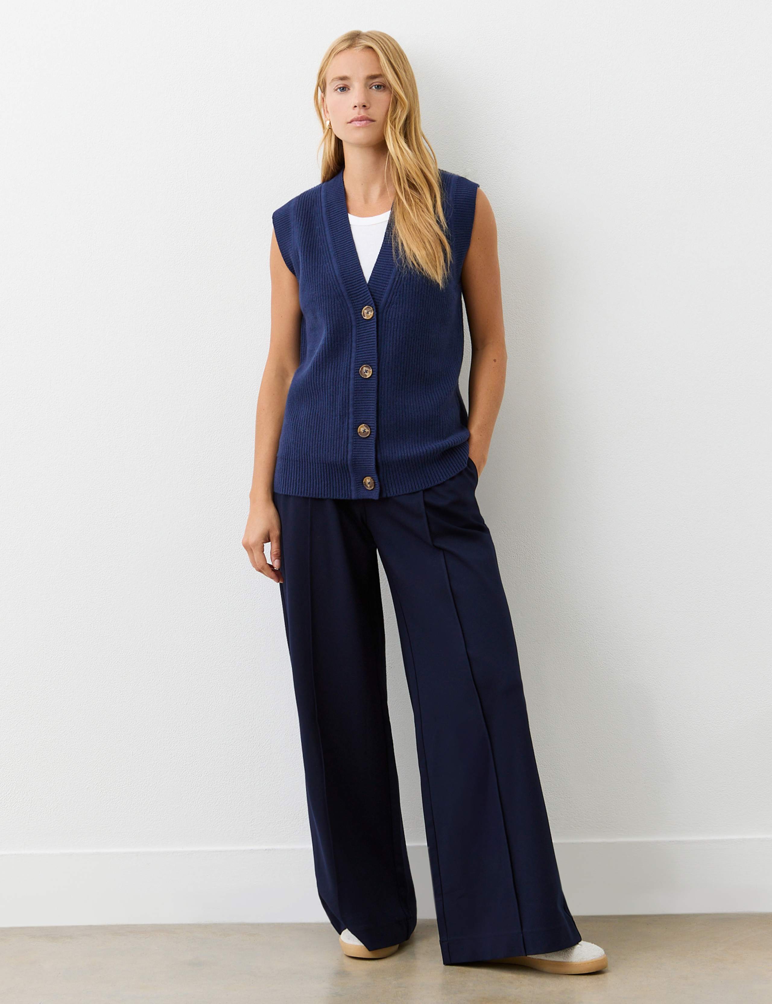 Cotton Rich Ribbed V-Neck Knitted Vest 3 of 4