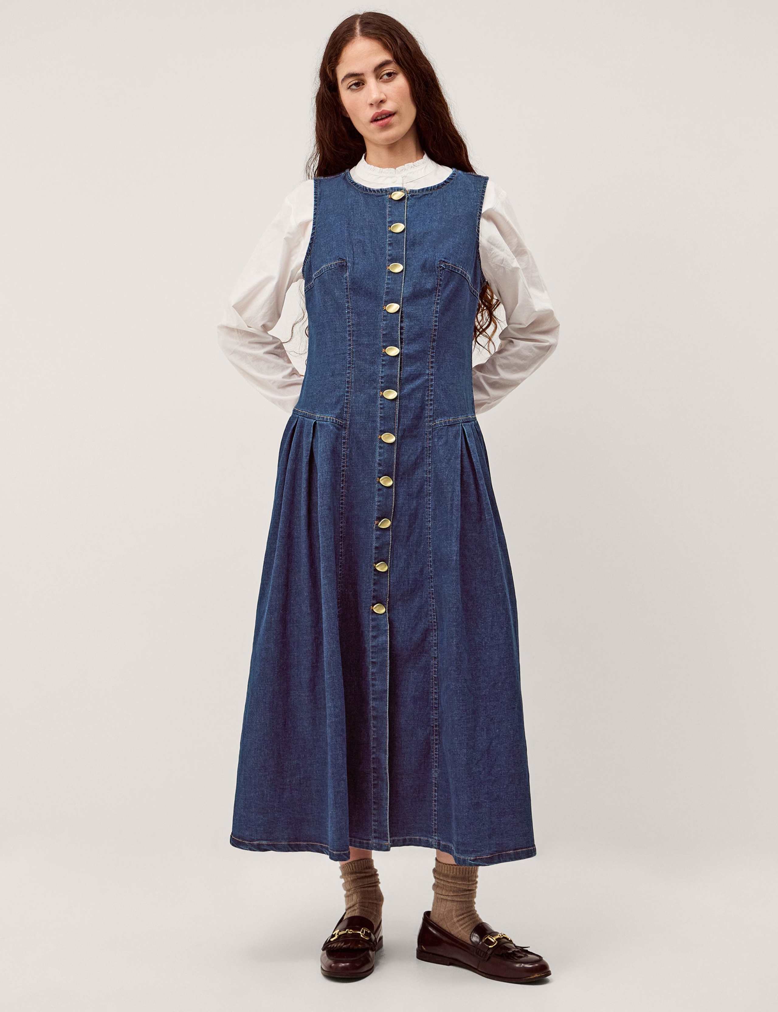 Denim Button Through Midi Skater Dress 1 of 4