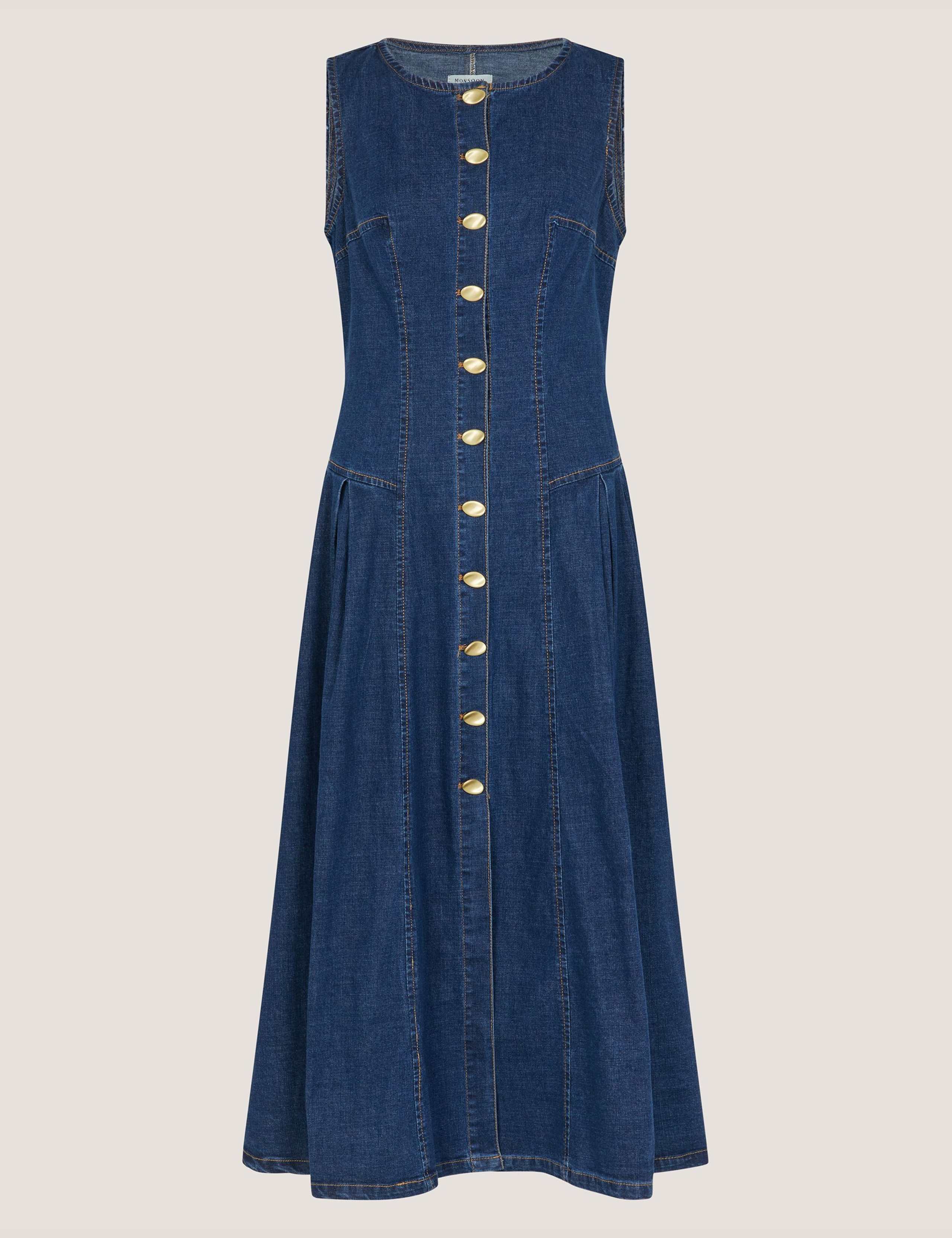 Denim Button Through Midi Skater Dress 2 of 4