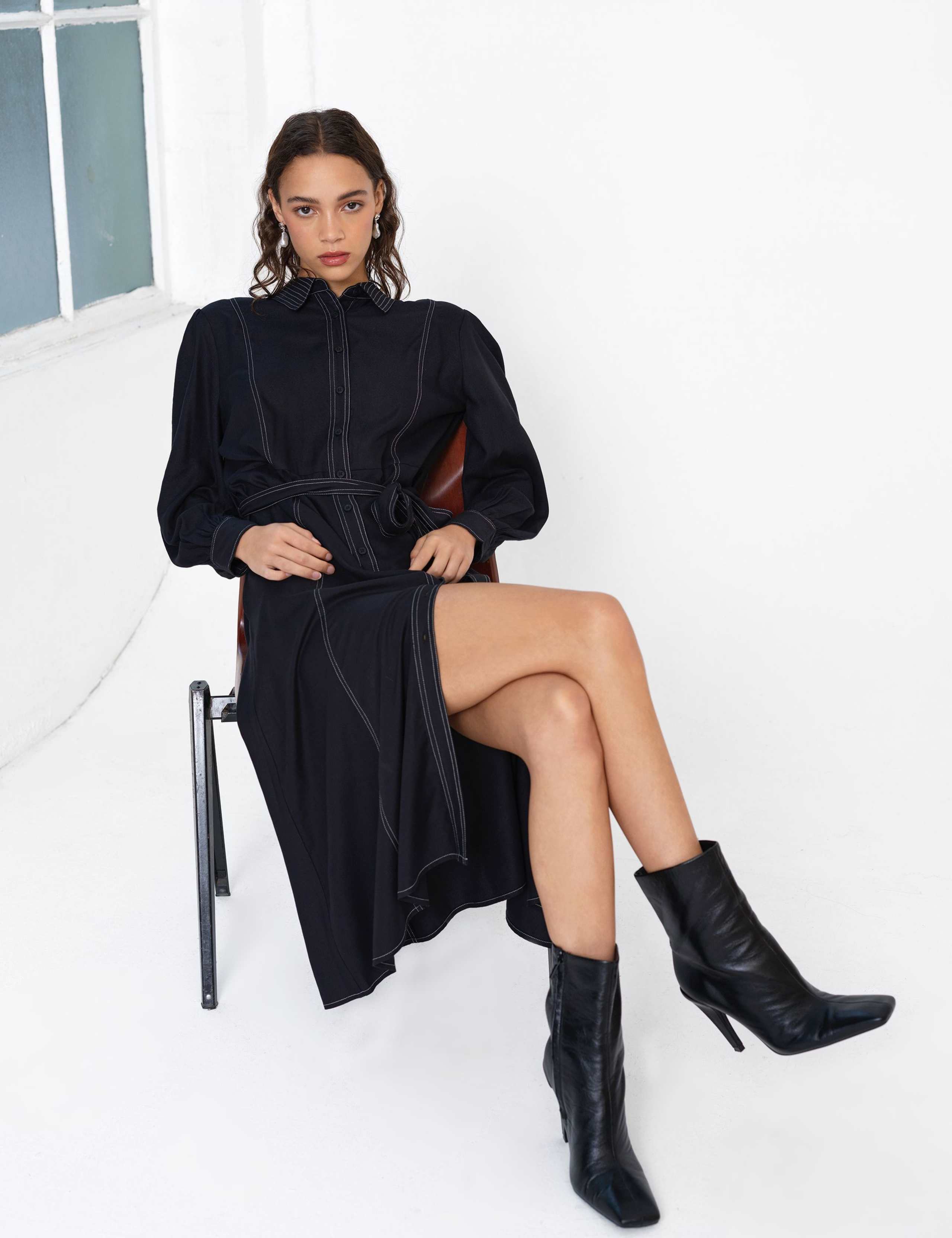 Belted Midi Shirt Dress 3 of 5