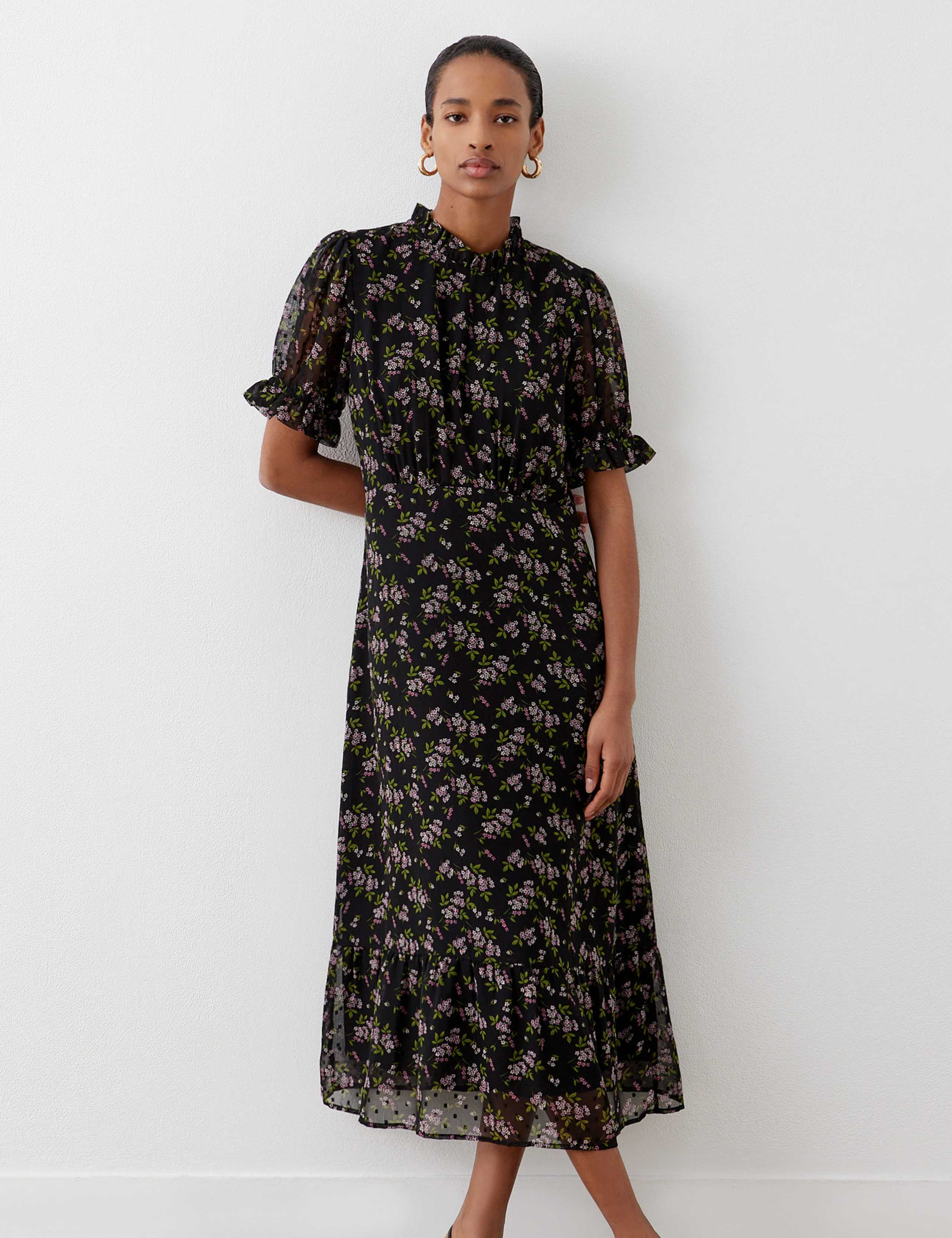 Floral Crew Neck Midi Tea Dress 1 of 4