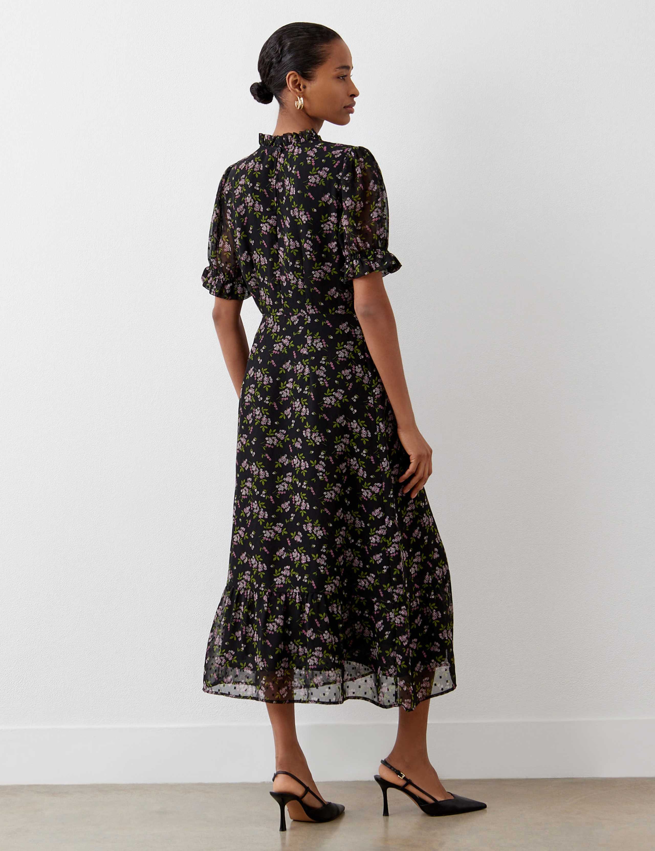 Floral Crew Neck Midi Tea Dress 3 of 4