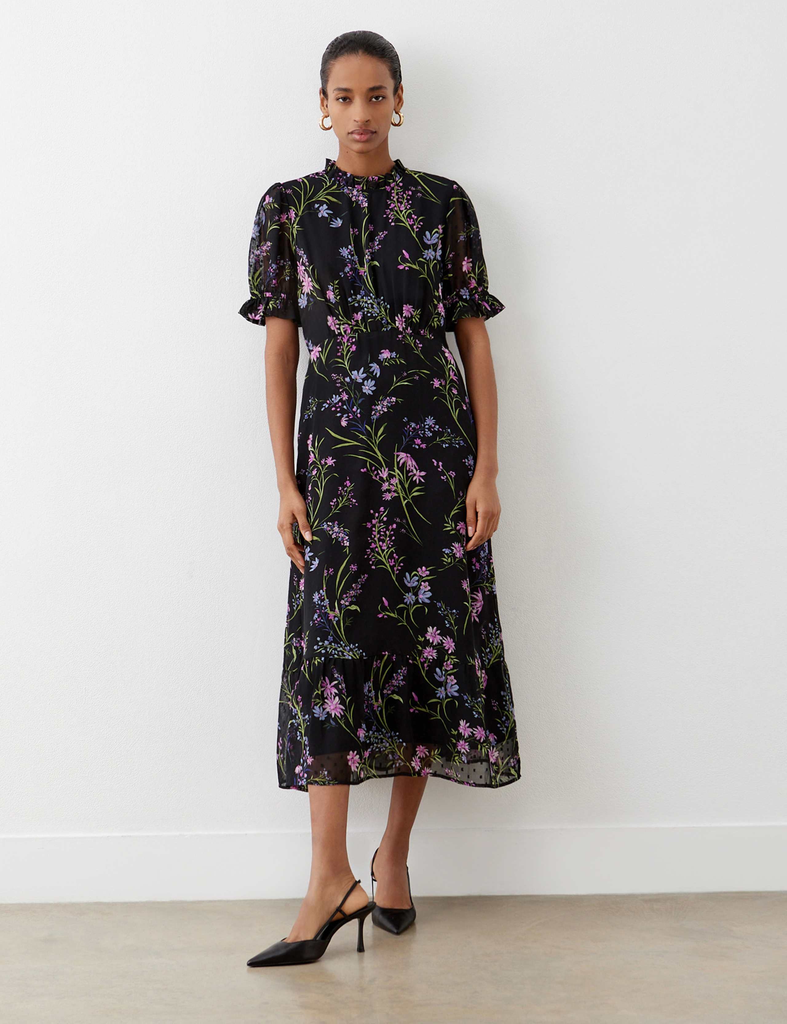 Floral Frill Sleeve Midi Tea Dress 2 of 4