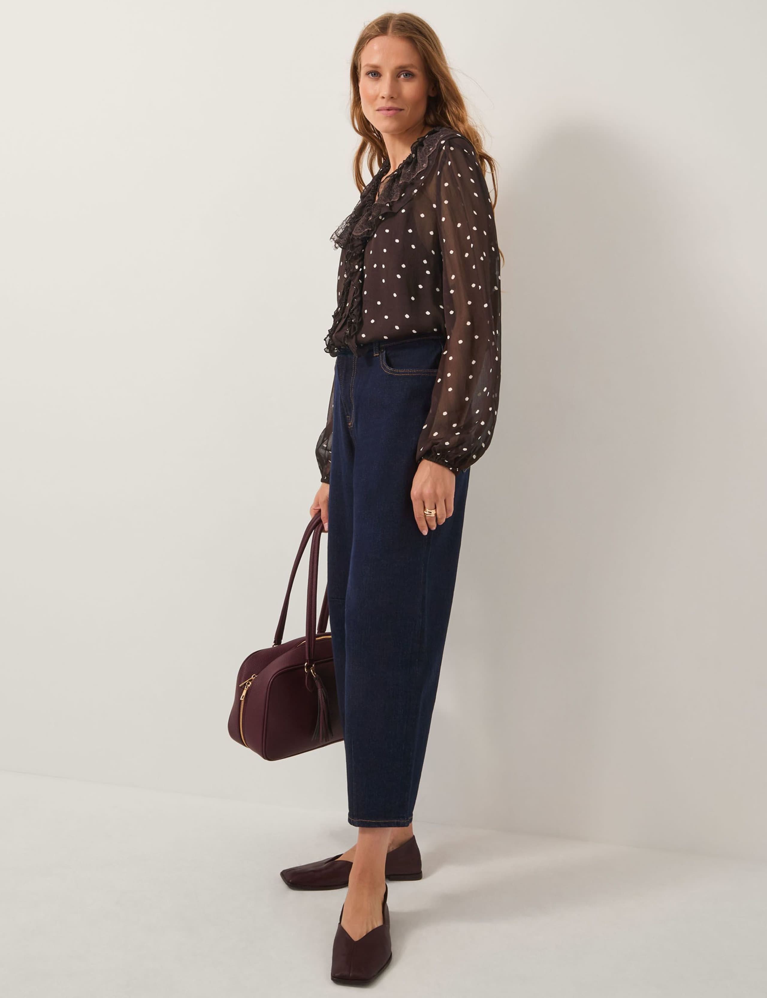 Sheer Polka Dot Ruffle V-Neck Blouse 3 of 5