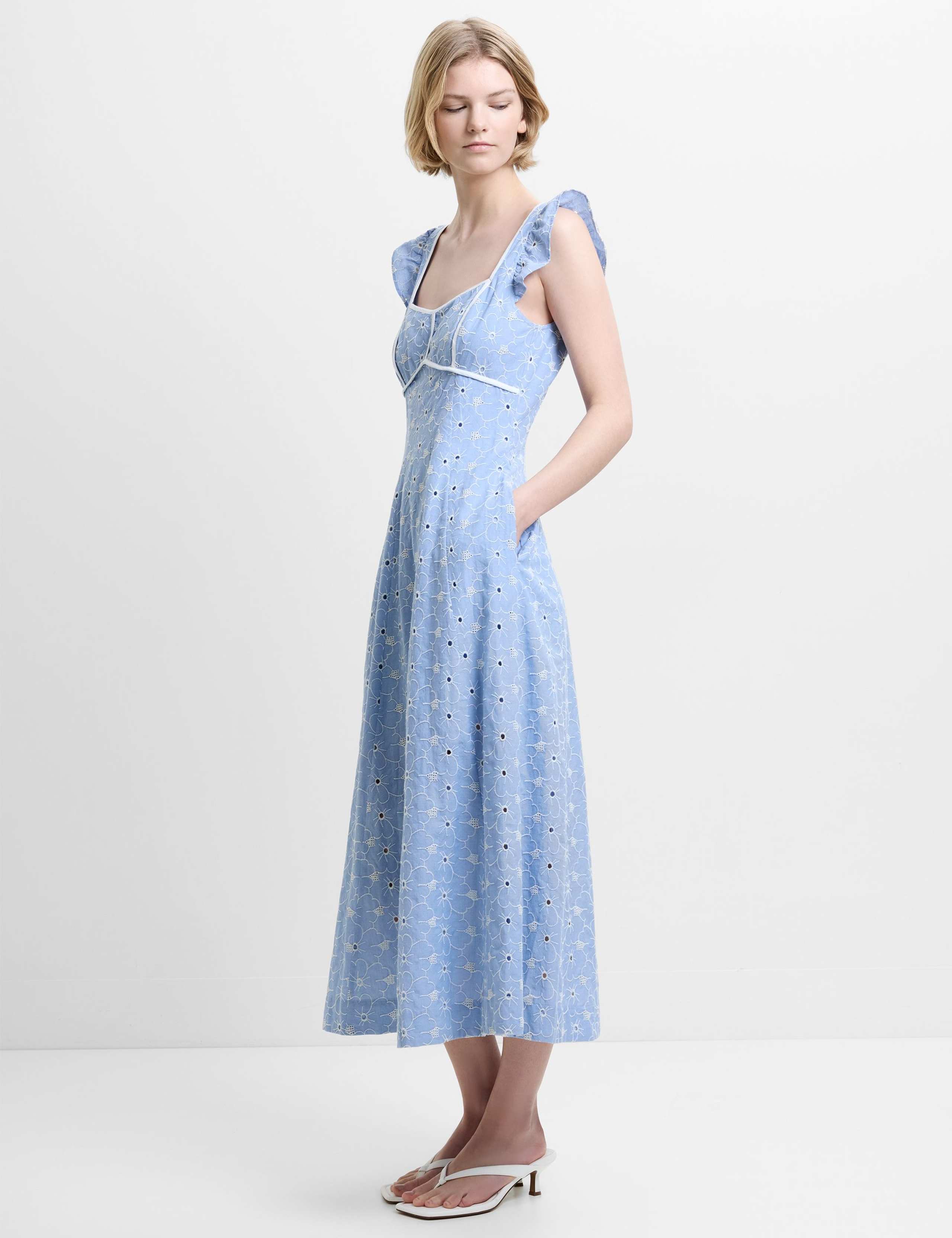 Pure Cotton Broderie Square Neck Midi Dress 1 of 5