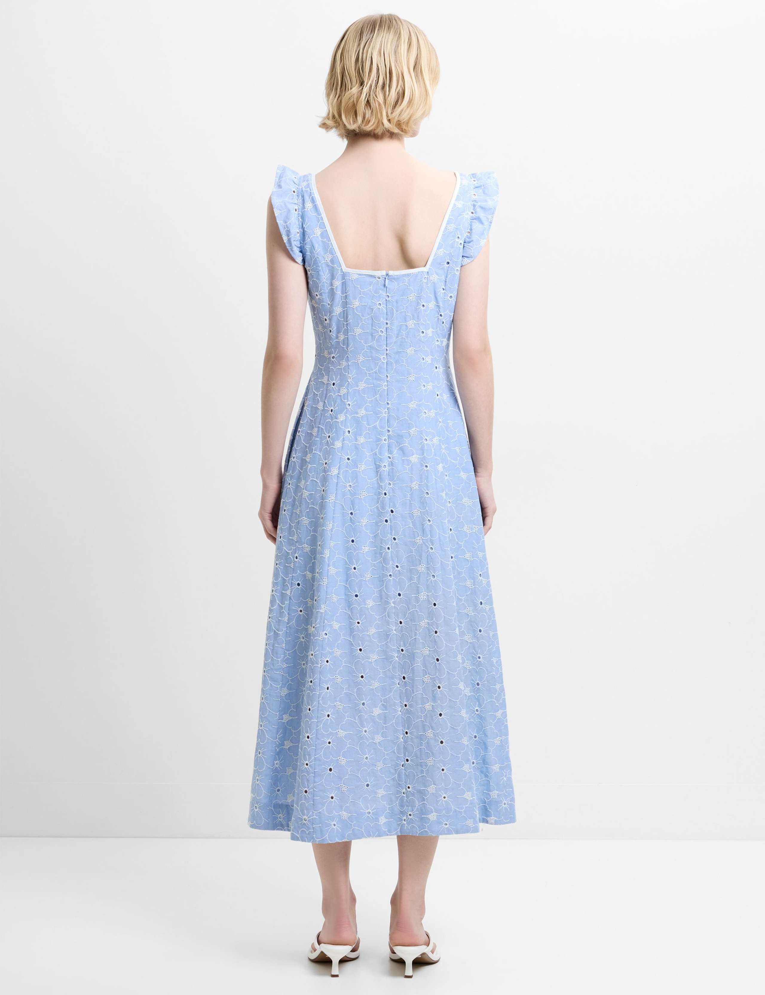 Pure Cotton Broderie Square Neck Midi Dress 3 of 5