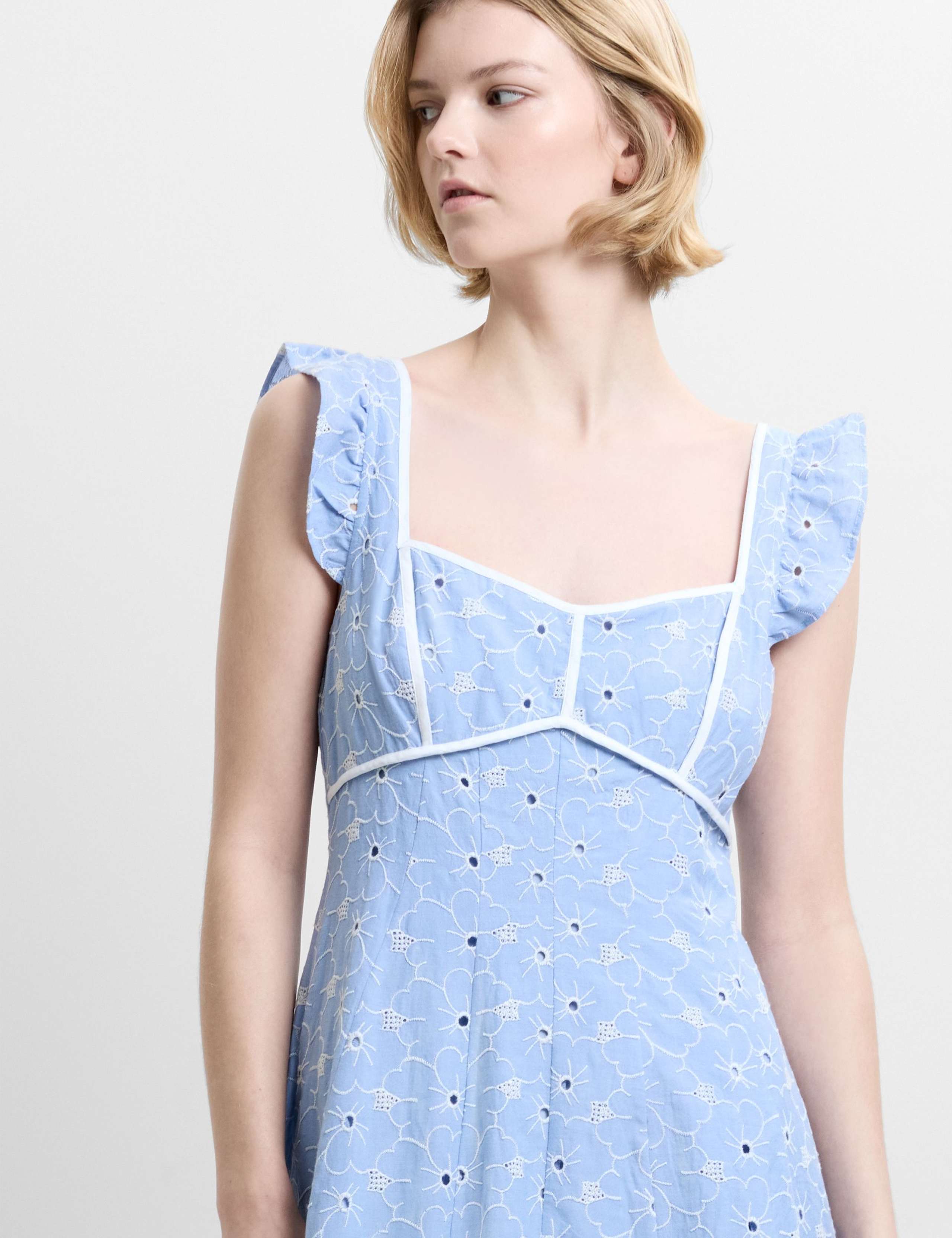 Pure Cotton Broderie Square Neck Midi Dress 4 of 5