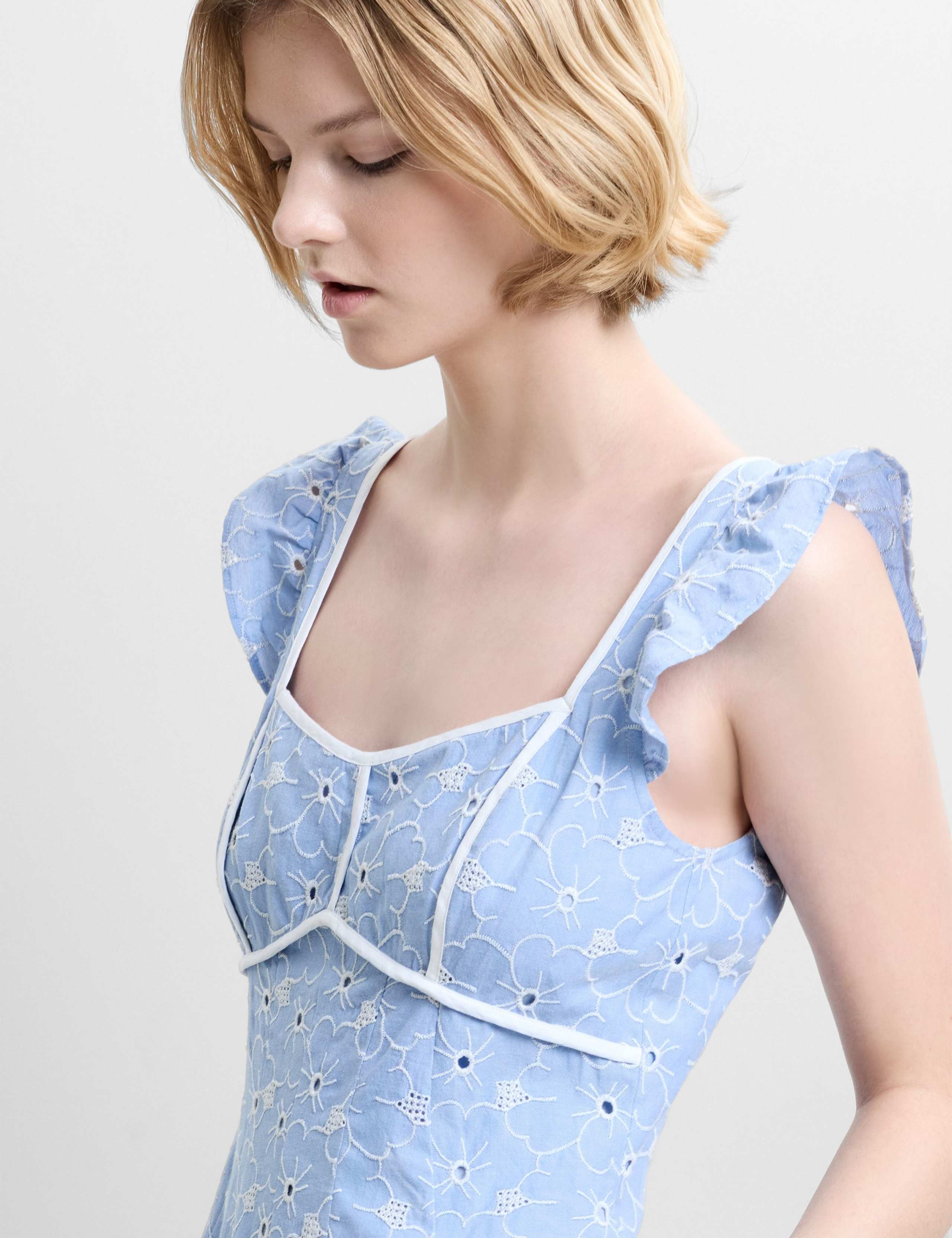 Pure Cotton Broderie Square Neck Midi Dress 5 of 5