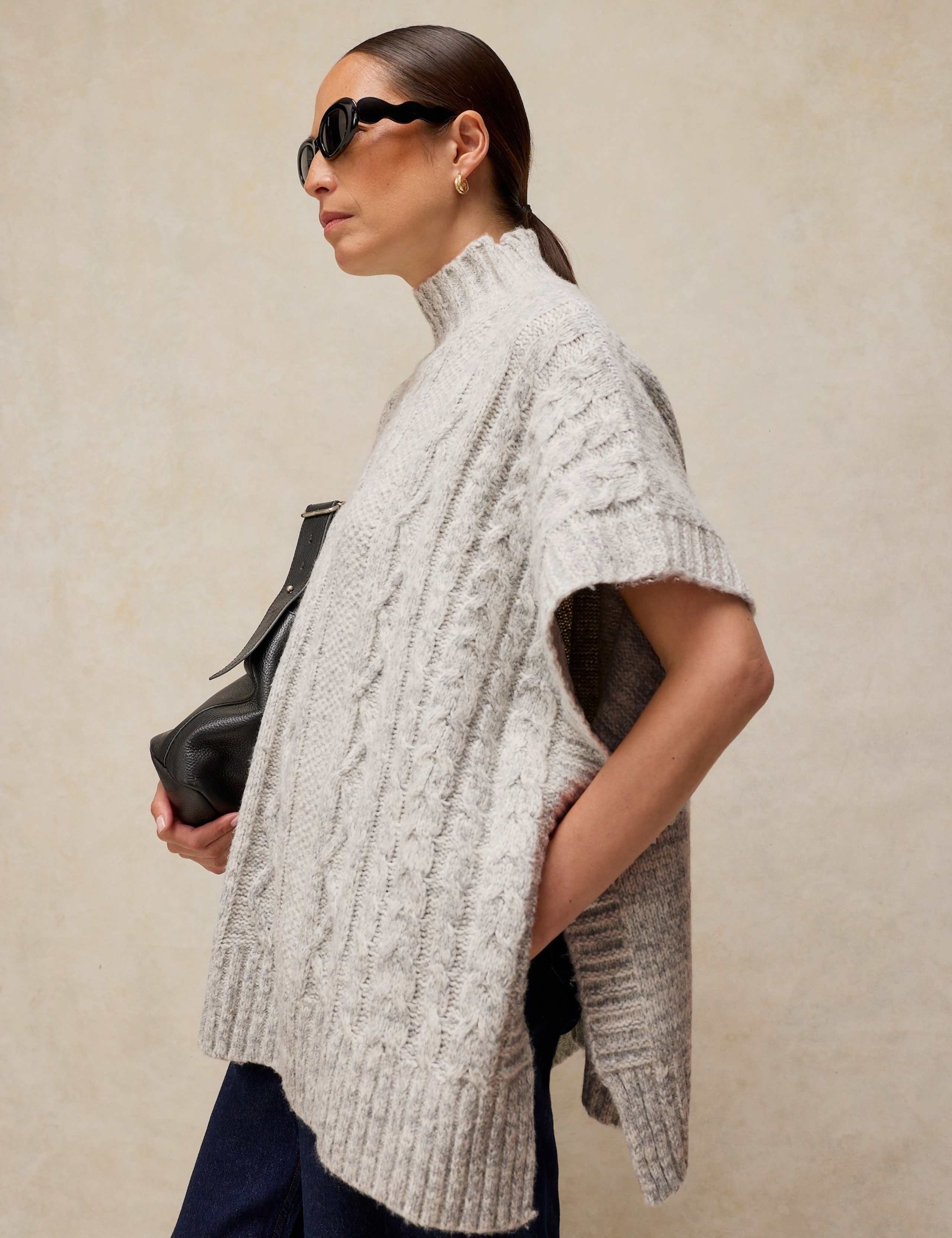 Cable Knit Funnel Neck Poncho 3 of 6