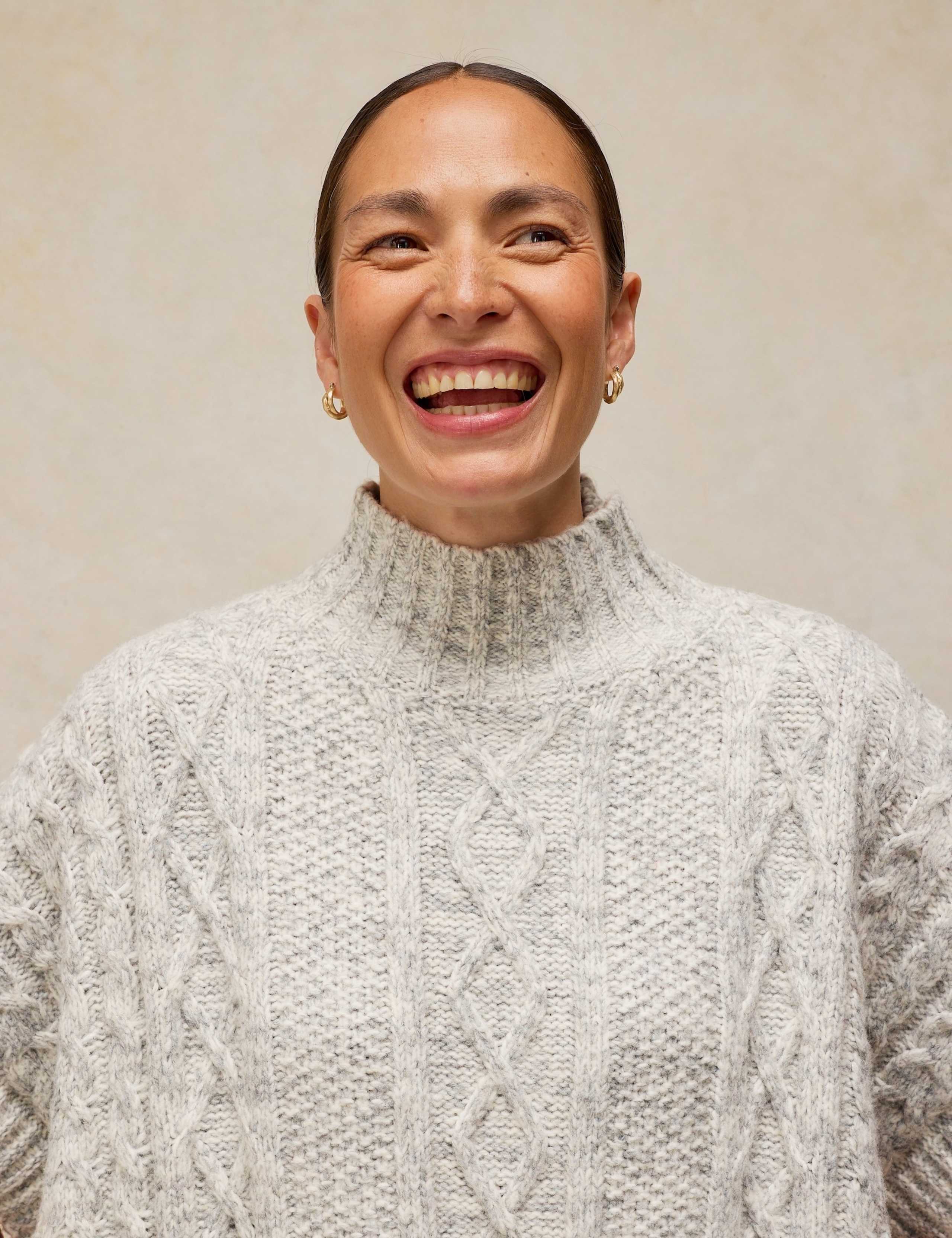 Cable Knit Funnel Neck Poncho 5 of 6