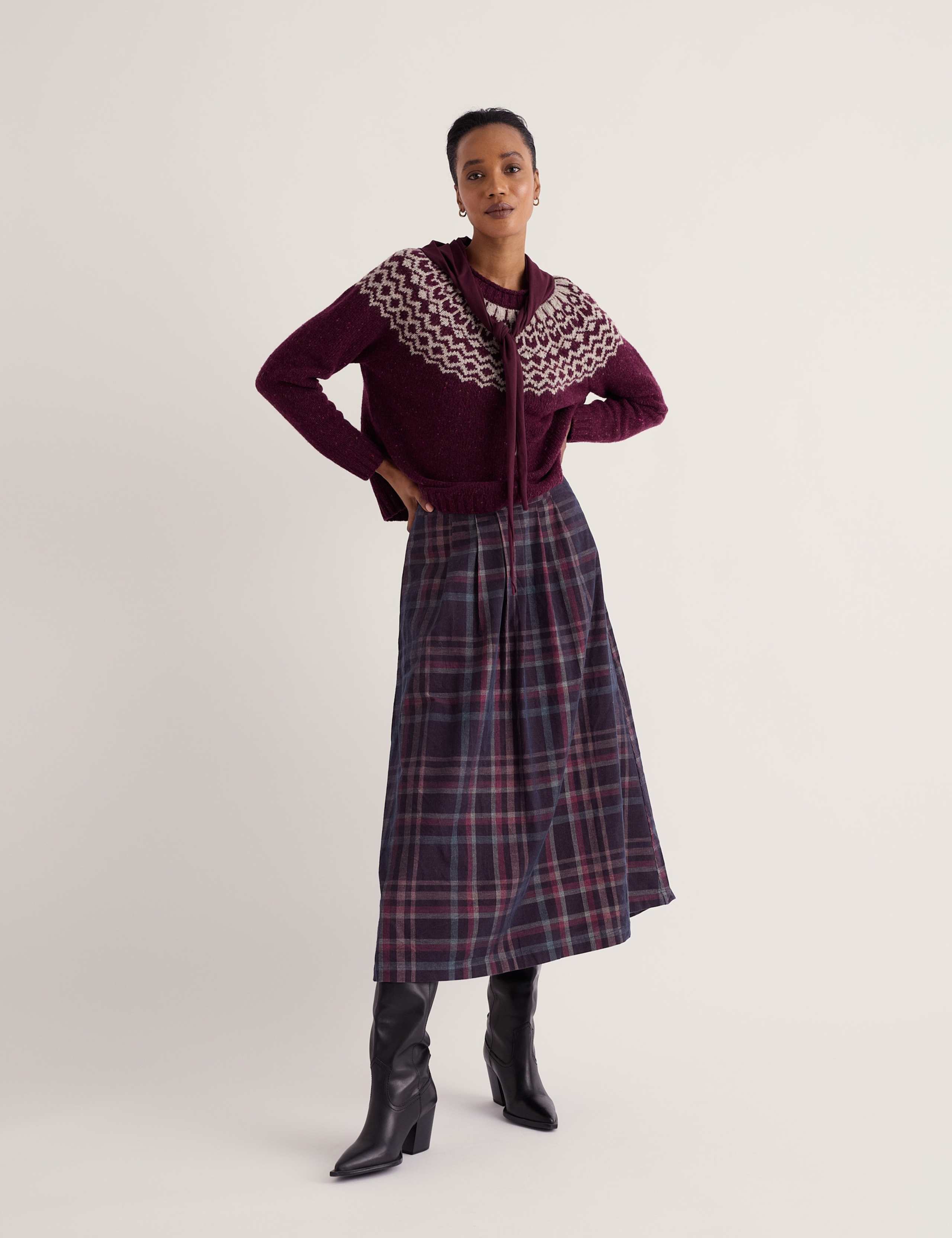 Pure Cotton Checked Midi A Line Skirt 1 of 5