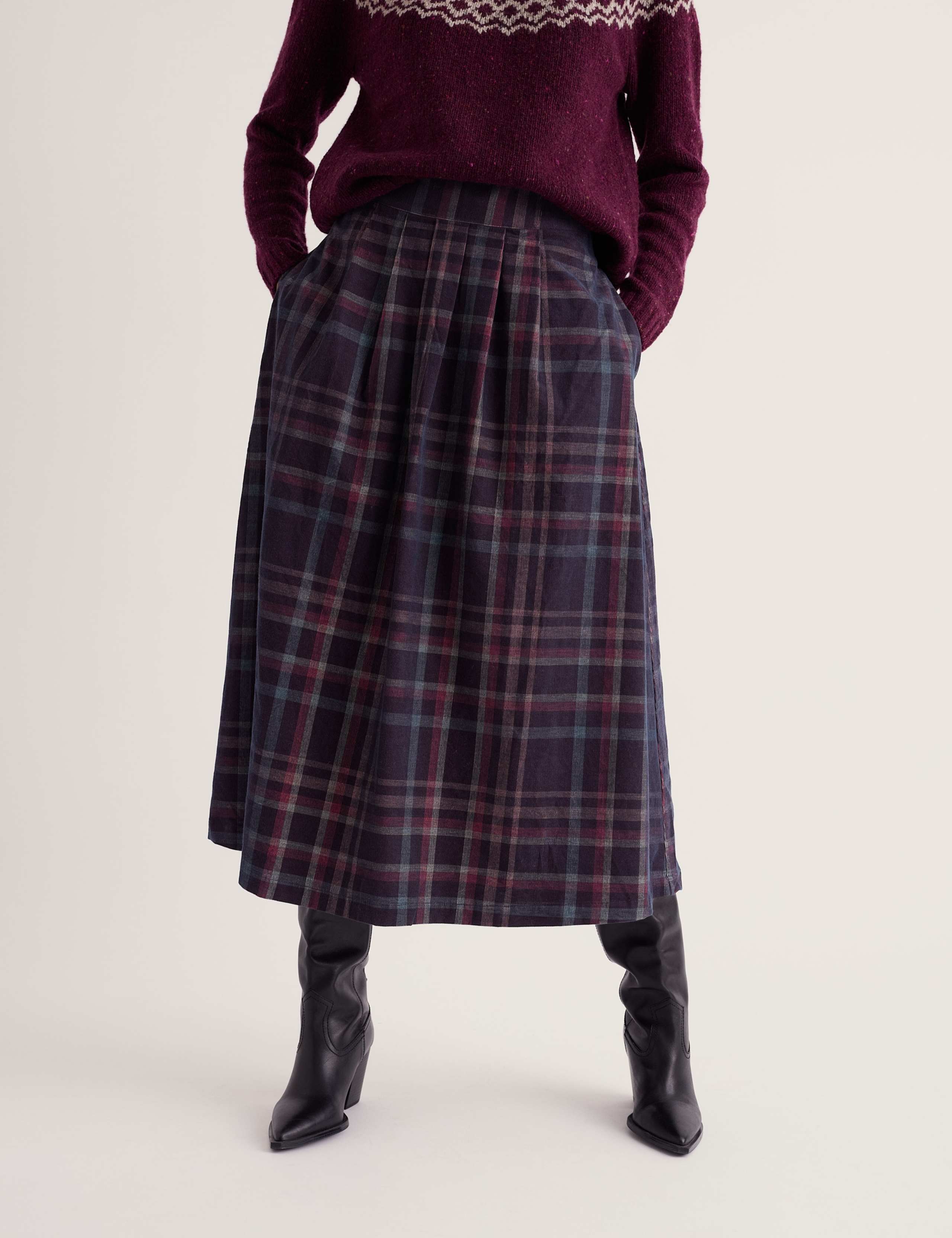 Pure Cotton Checked Midi A Line Skirt 3 of 5