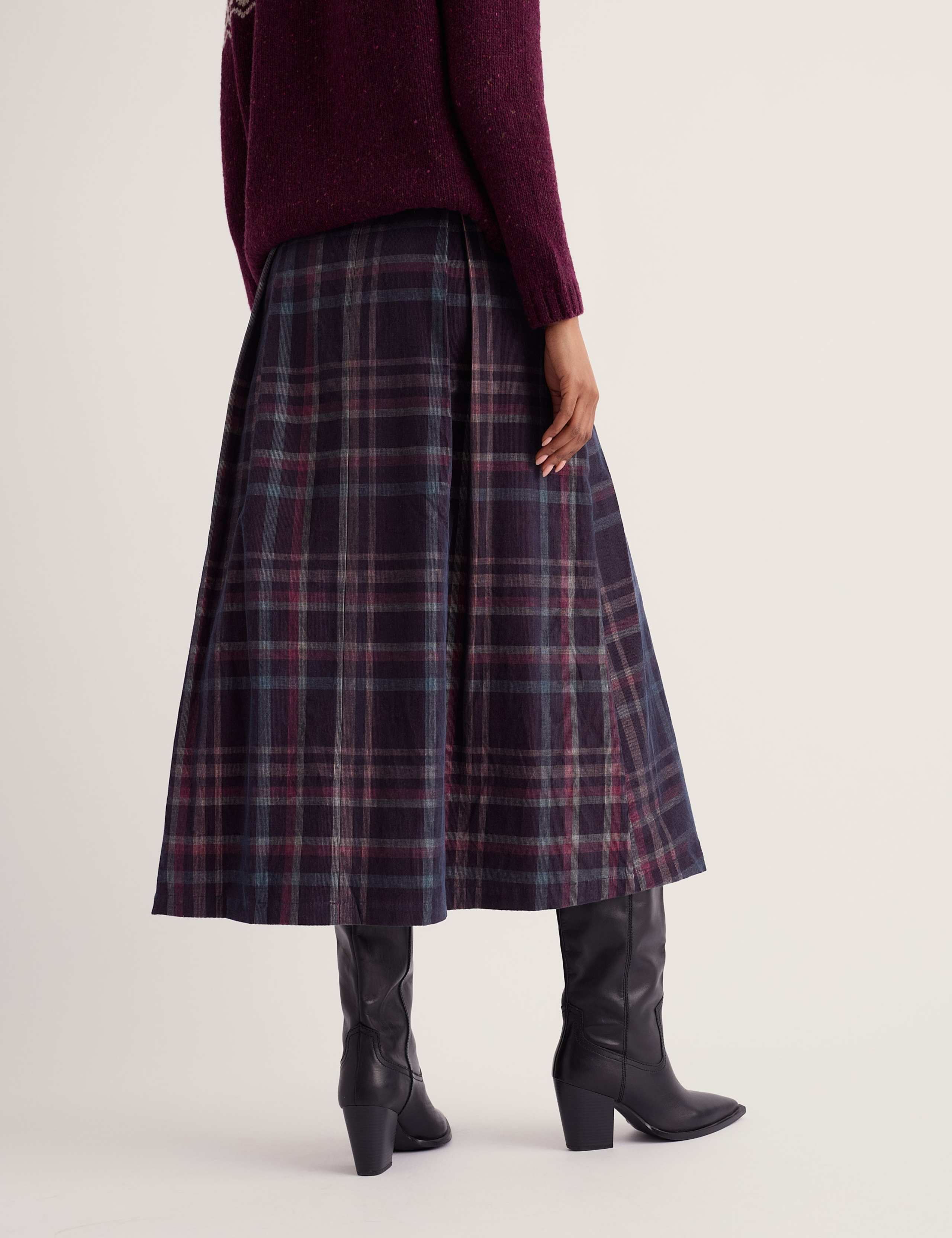 Pure Cotton Checked Midi A Line Skirt 4 of 5