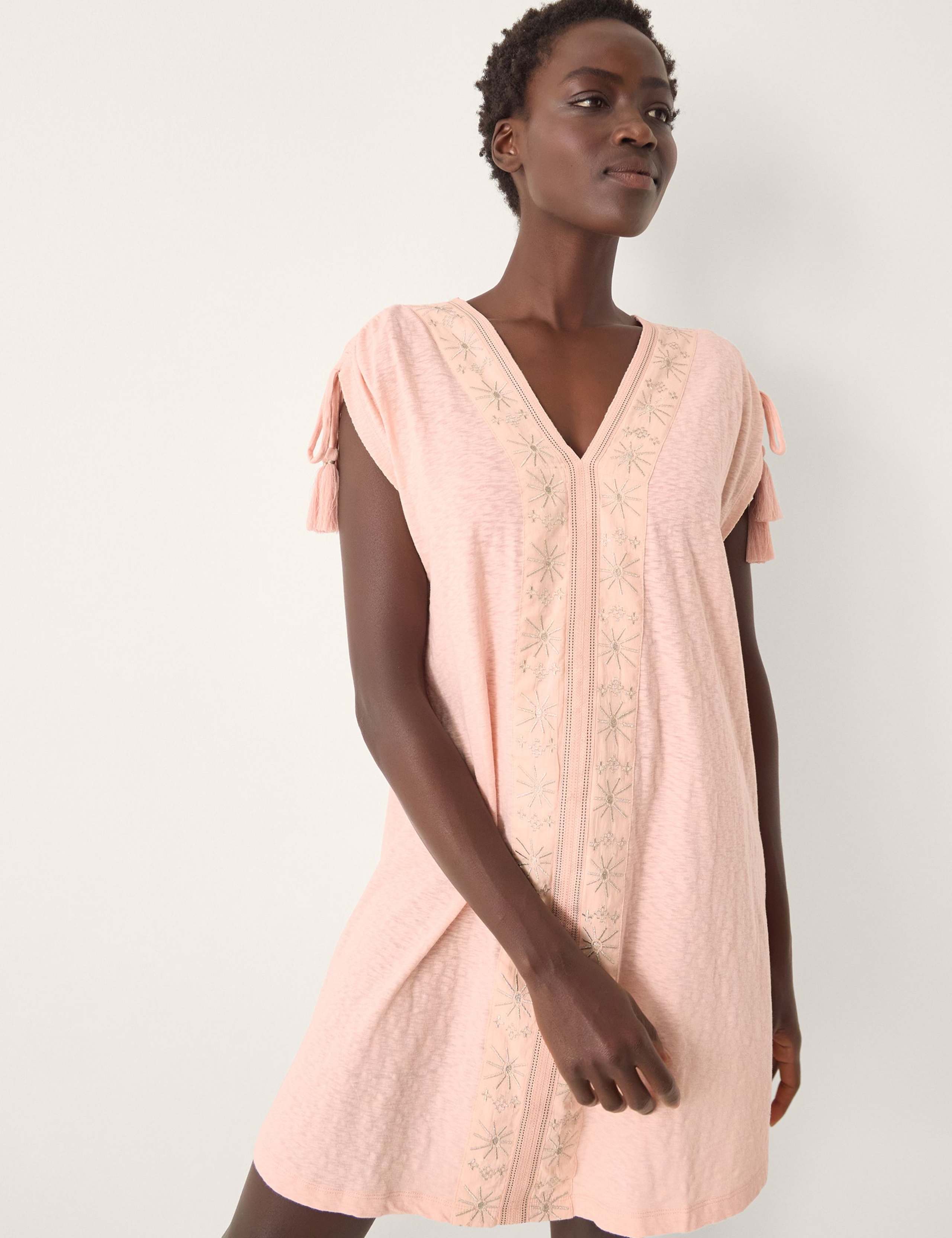 Pure Cotton Embroidered V-Neck Mini Kaftan 2 of 4