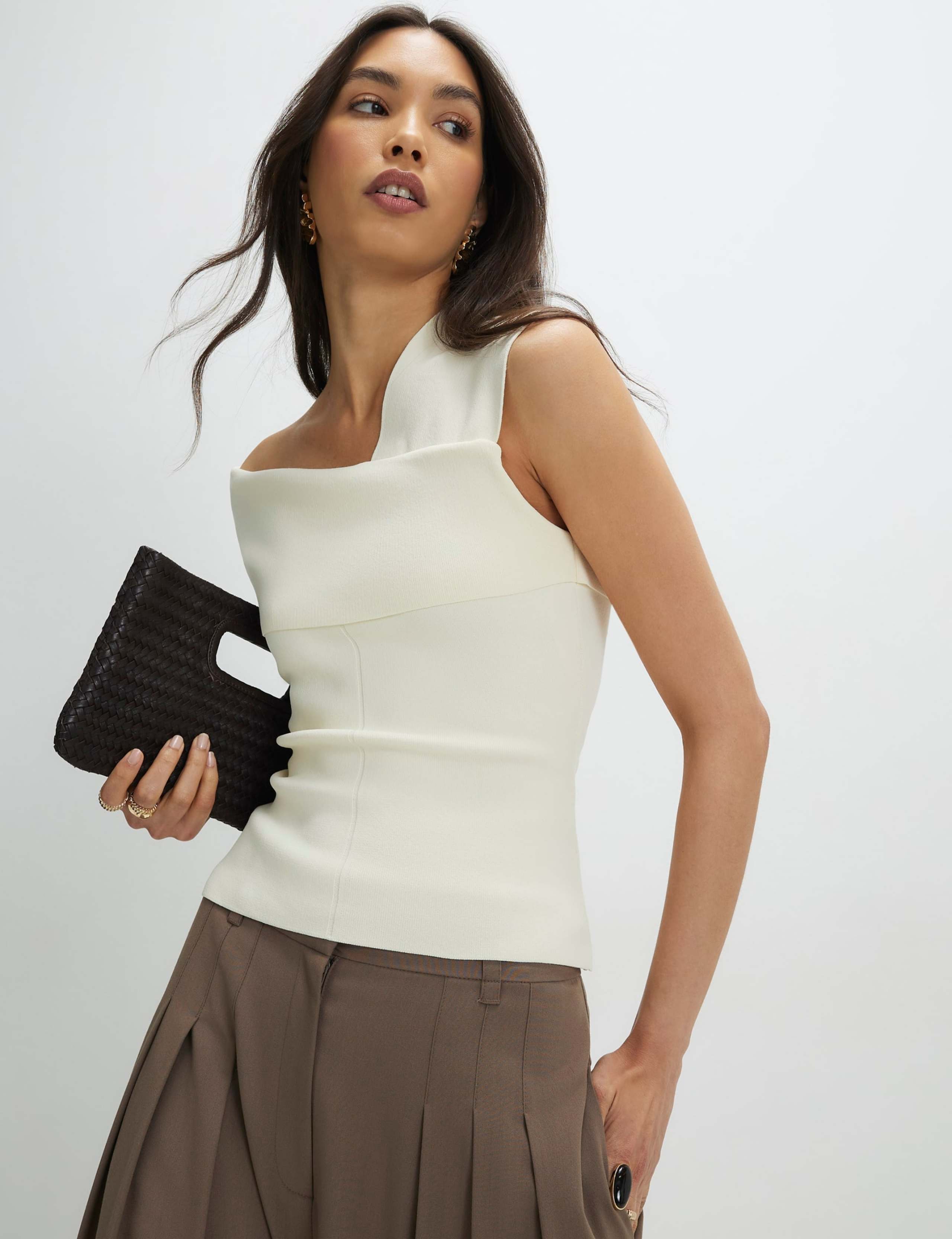 One Shoulder Fitted Knitted Bardot Top 1 of 4