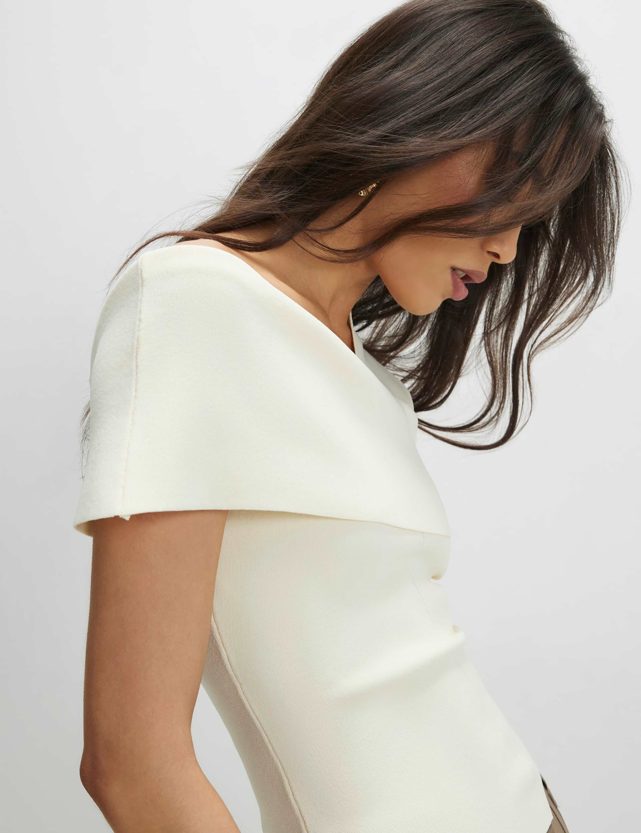 One Shoulder Fitted Knitted Bardot Top 3 of 4