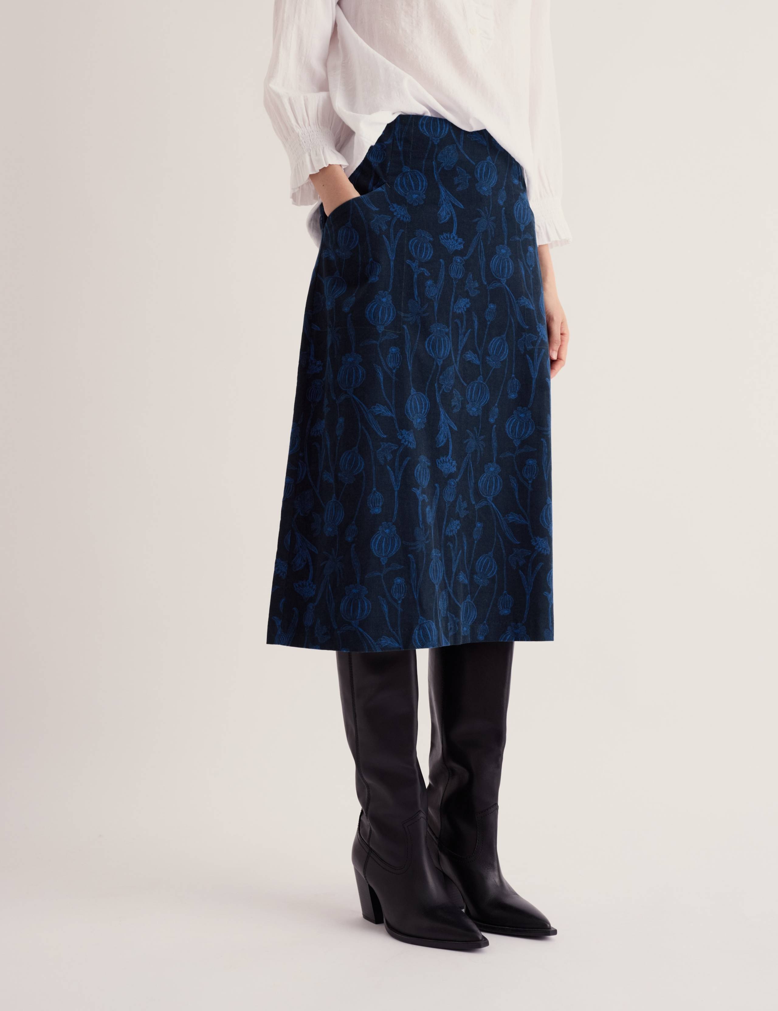 Corduroy Floral Knee Length A-Line Skirt 4 of 5