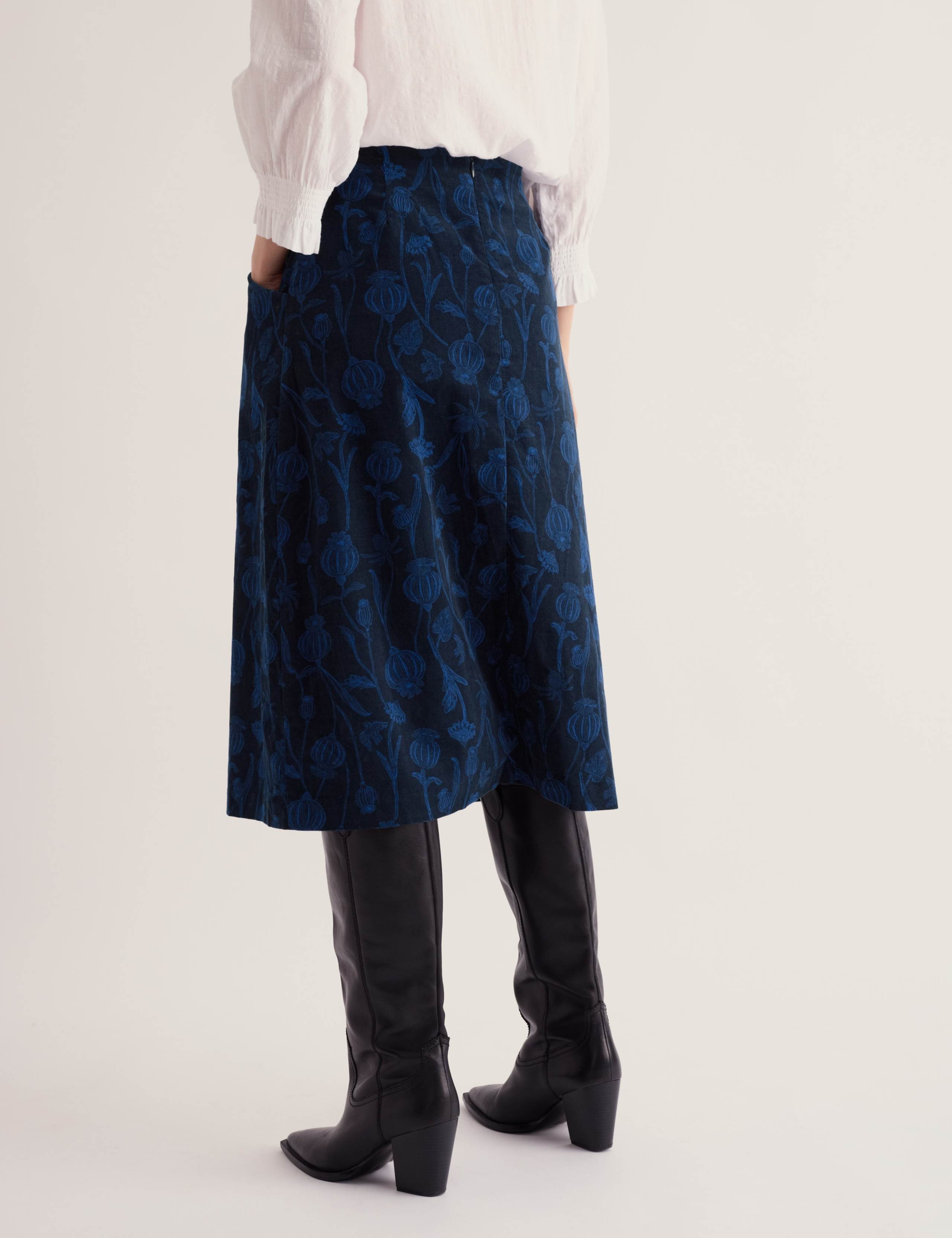 Corduroy Floral Knee Length A-Line Skirt 5 of 5