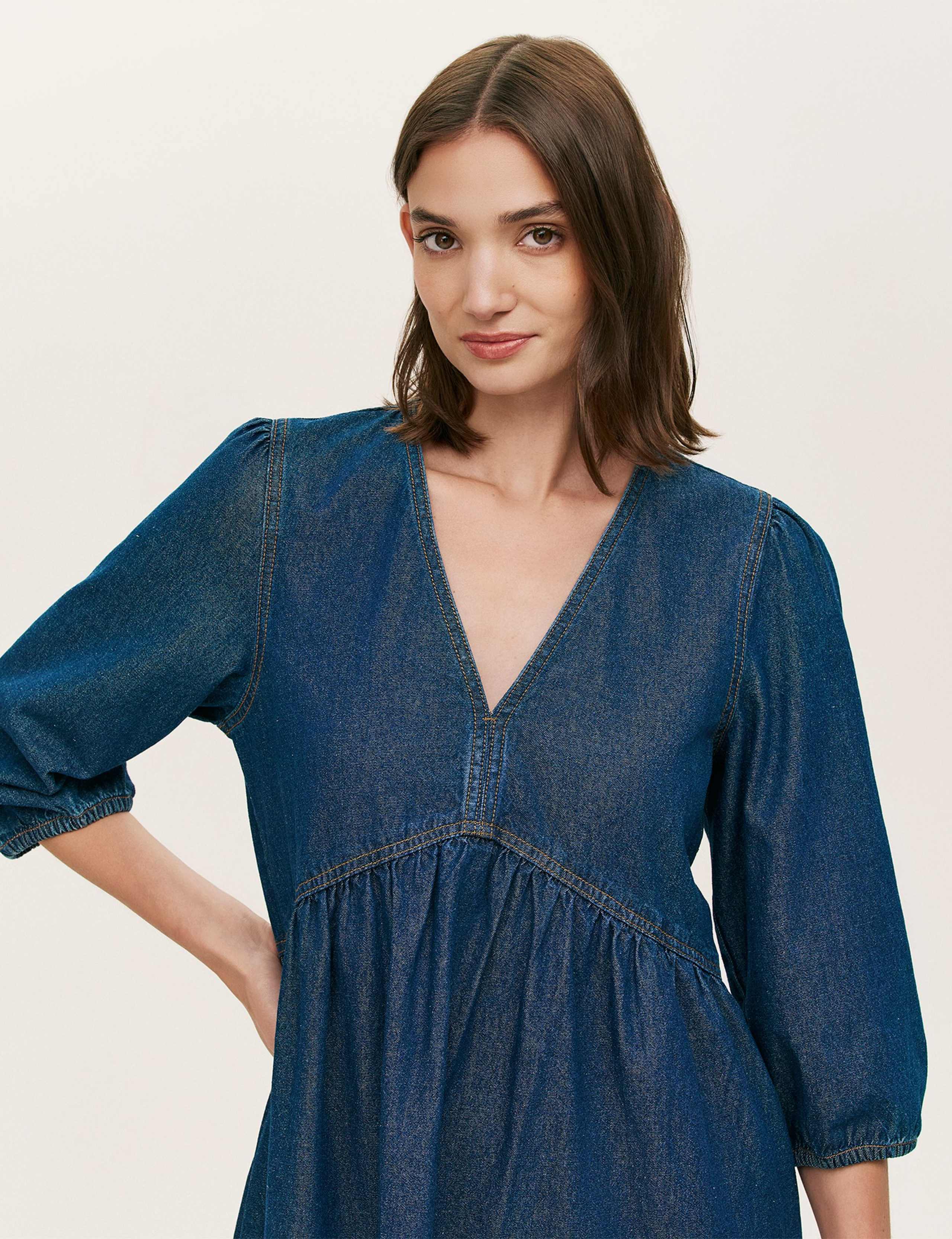Pure Cotton Denim Midi Smock Dress 4 of 4