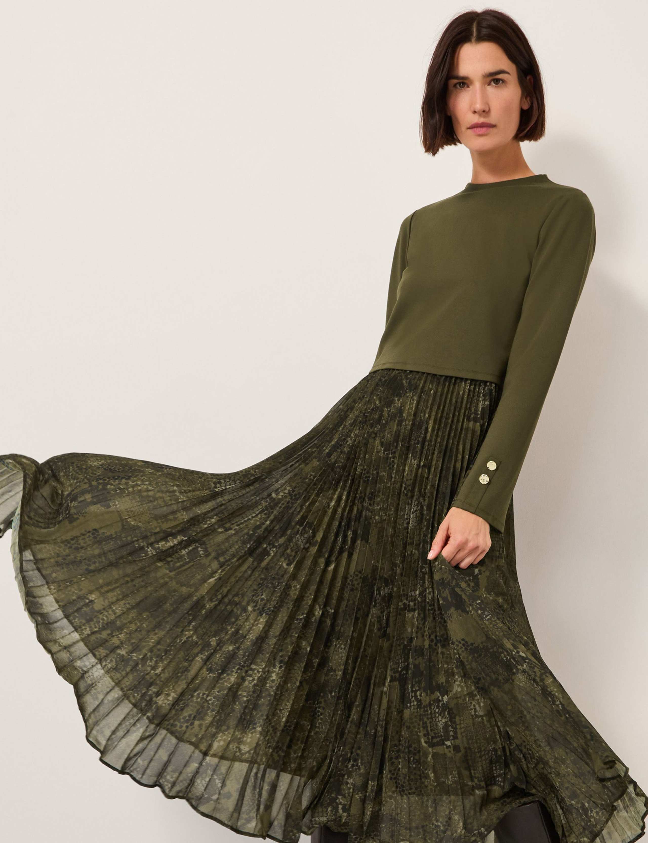 Snake Print 2-in-1 Pleated Midi Tiered Dress 1 of 5