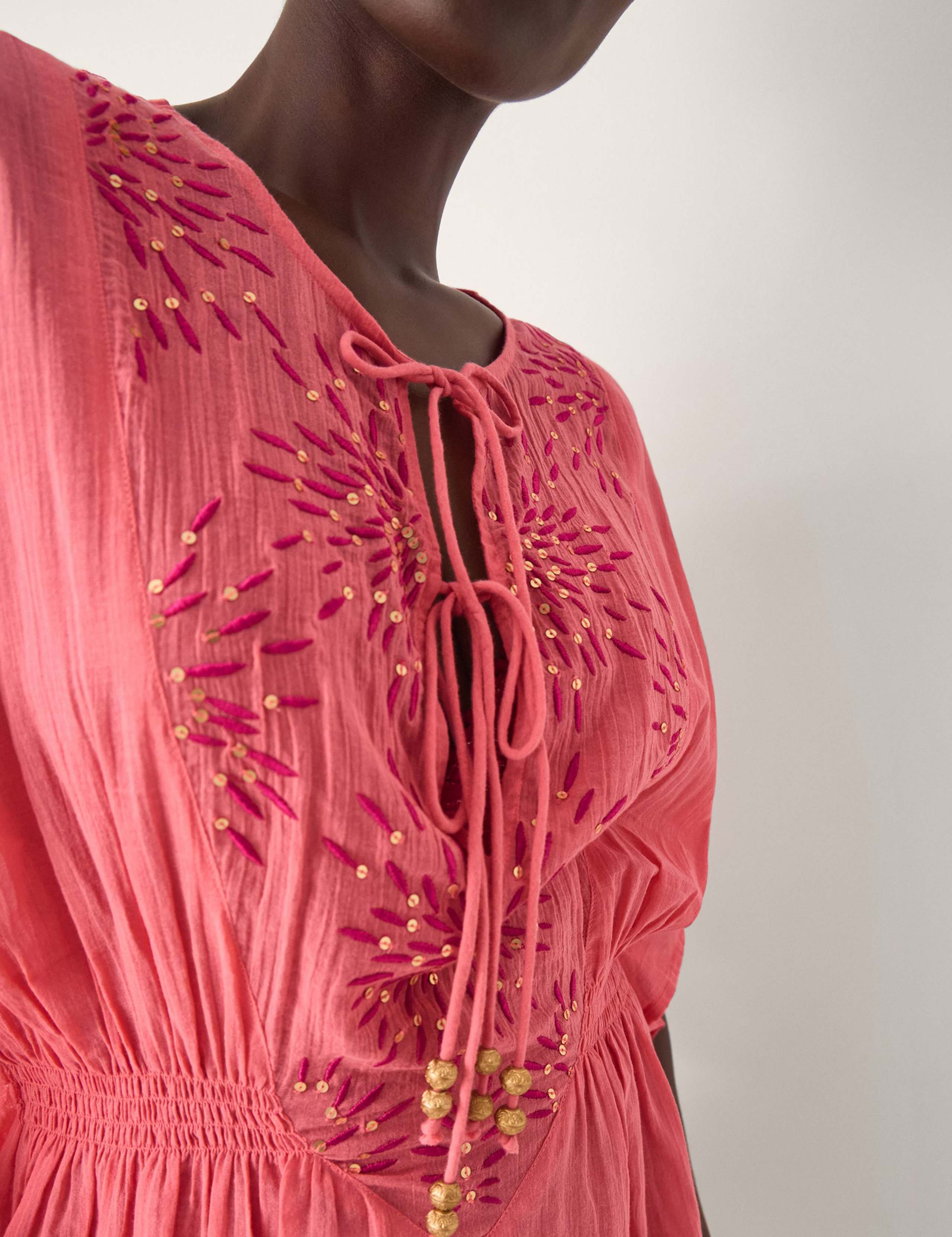 Pure Cotton Embellished V-Neck Mini Kaftan 4 of 4