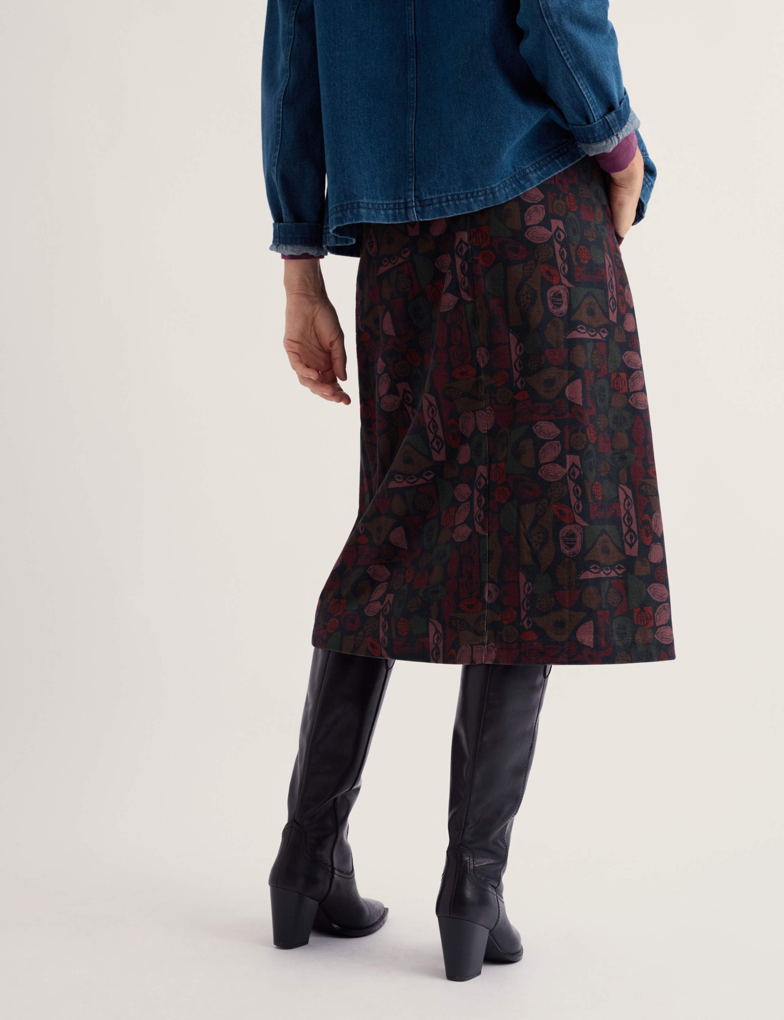 Corduroy Printed Knee Length A-Line Skirt 4 of 5