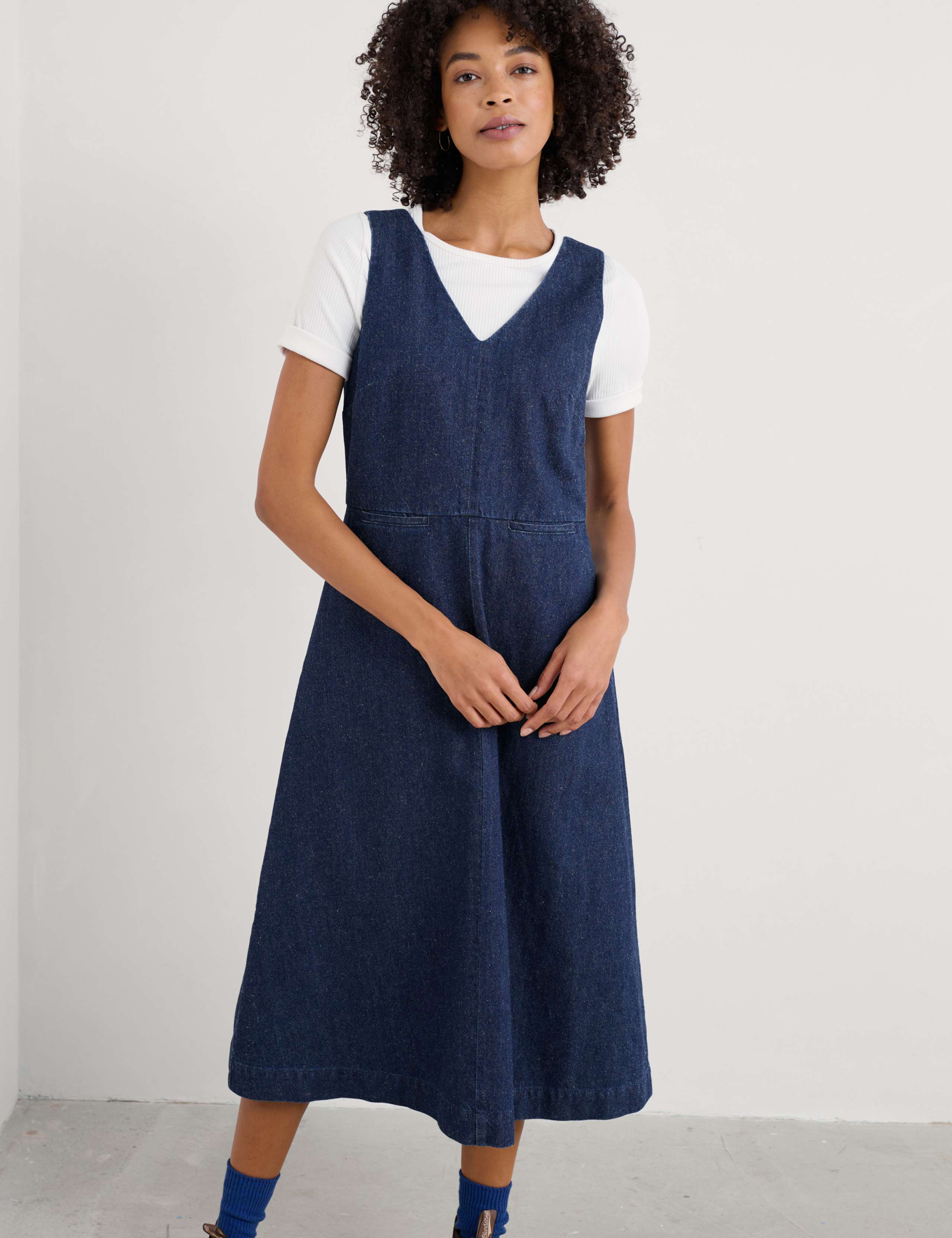 Denim V-Neck Midi Shift Dress 3 of 4