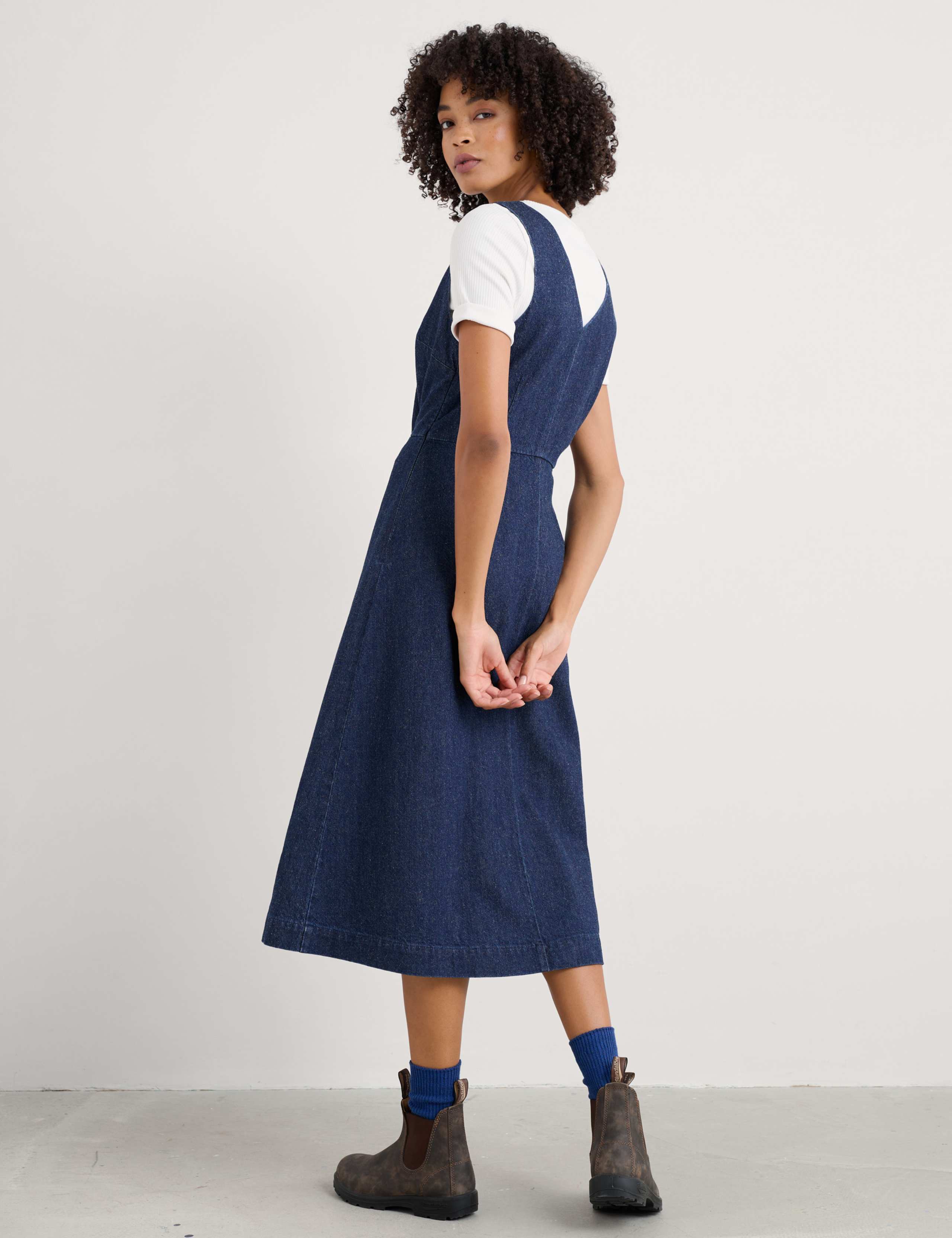 Denim V-Neck Midi Shift Dress 4 of 4
