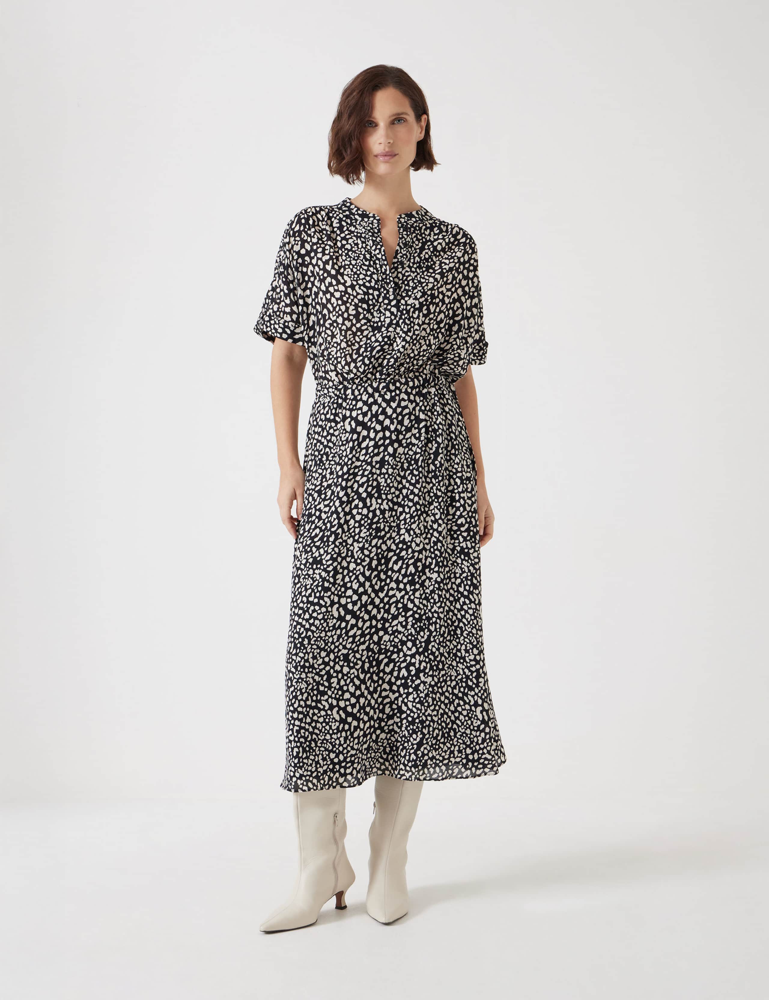 Leopard Print Button Front Midi Shirt Dress 1 of 5