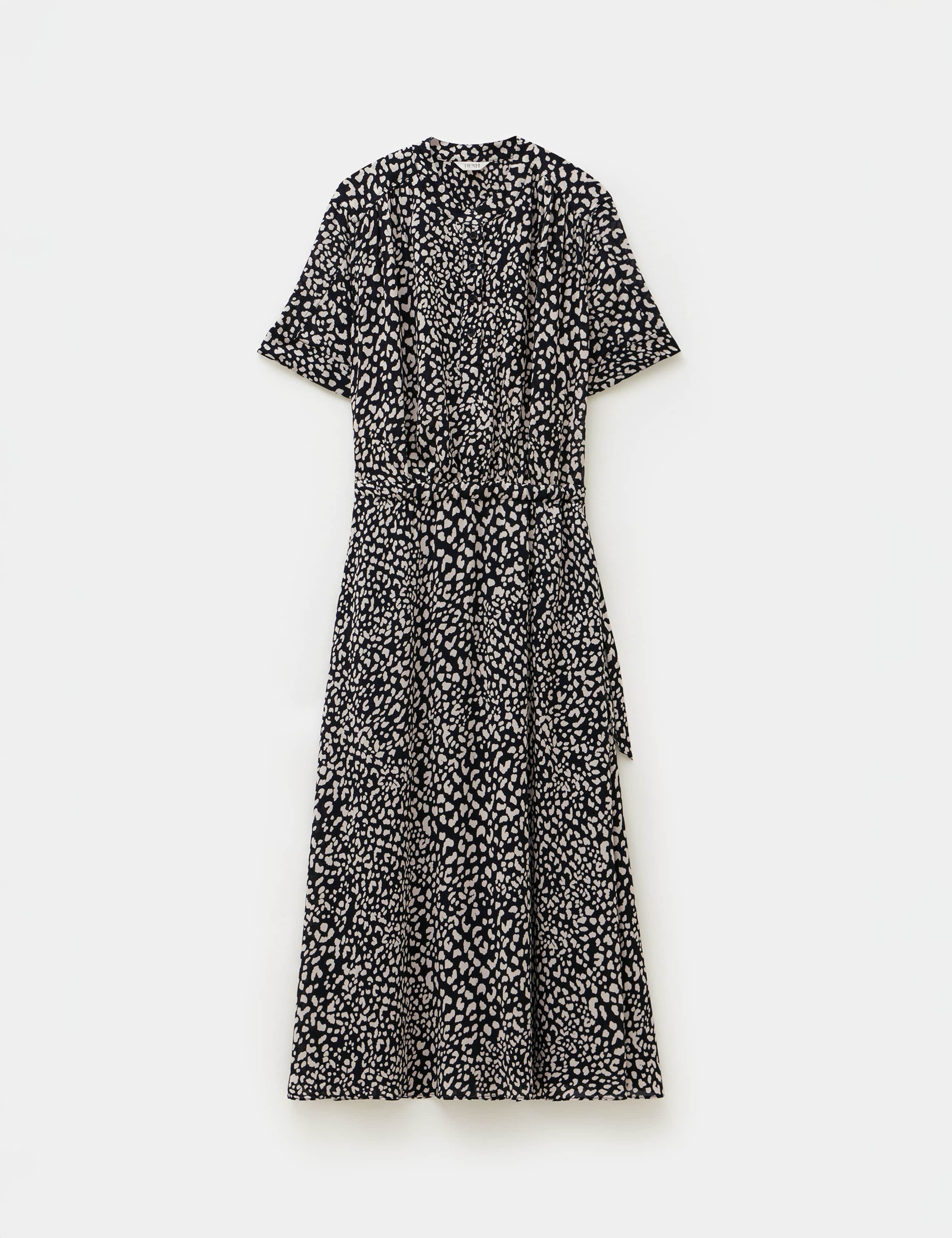 Leopard Print Button Front Midi Shirt Dress 2 of 5